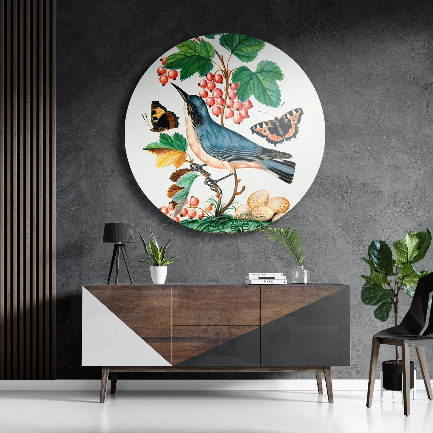 Schilderij Prent Natuur Vogel en Bloemen 10 Rond – Muurcirkel Template TP DB Rond Vintage 10 3