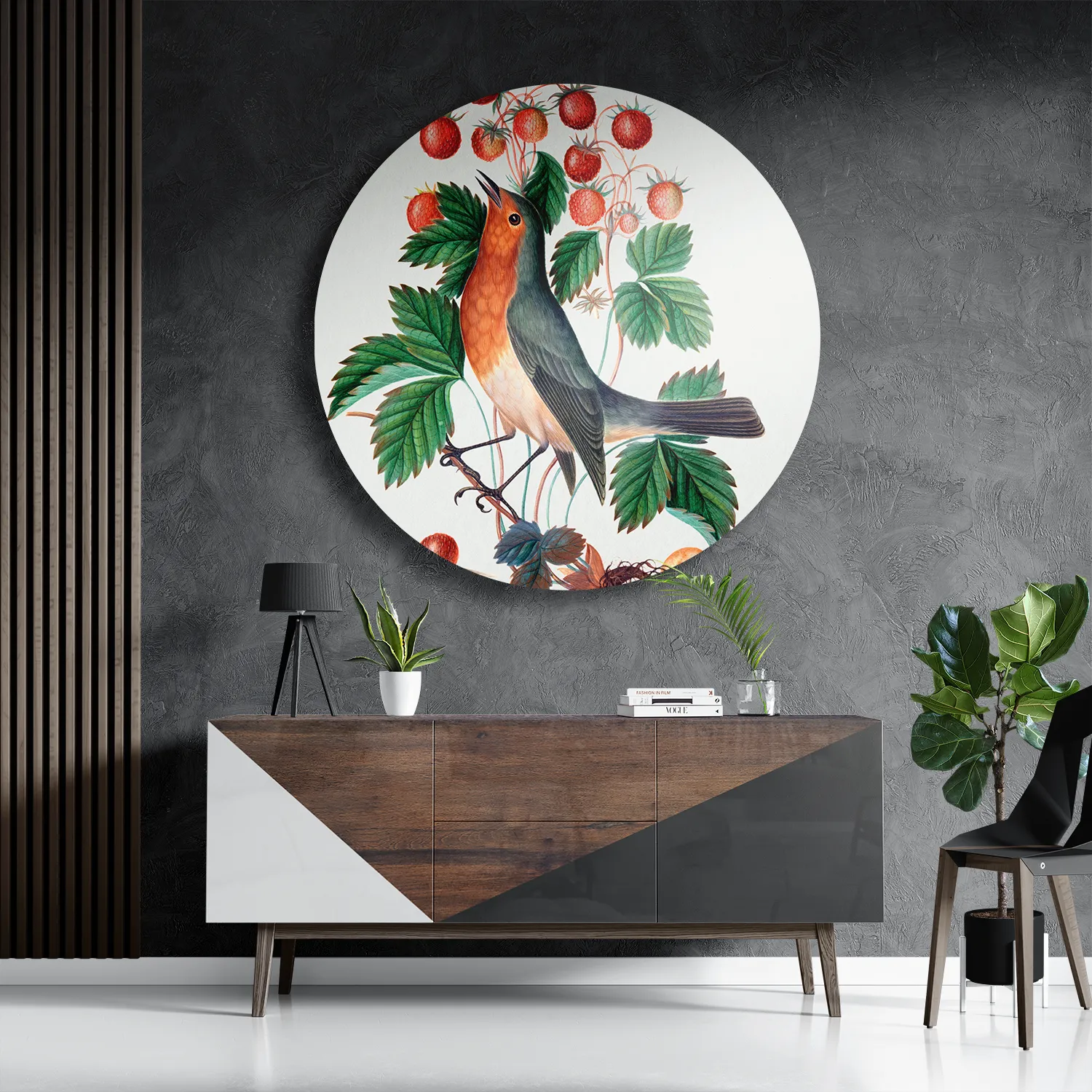 Schilderij Prent Natuur Vogel en Bloemen 11 Rond – Muurcirkel Template TP DB Rond Vintage 11 3