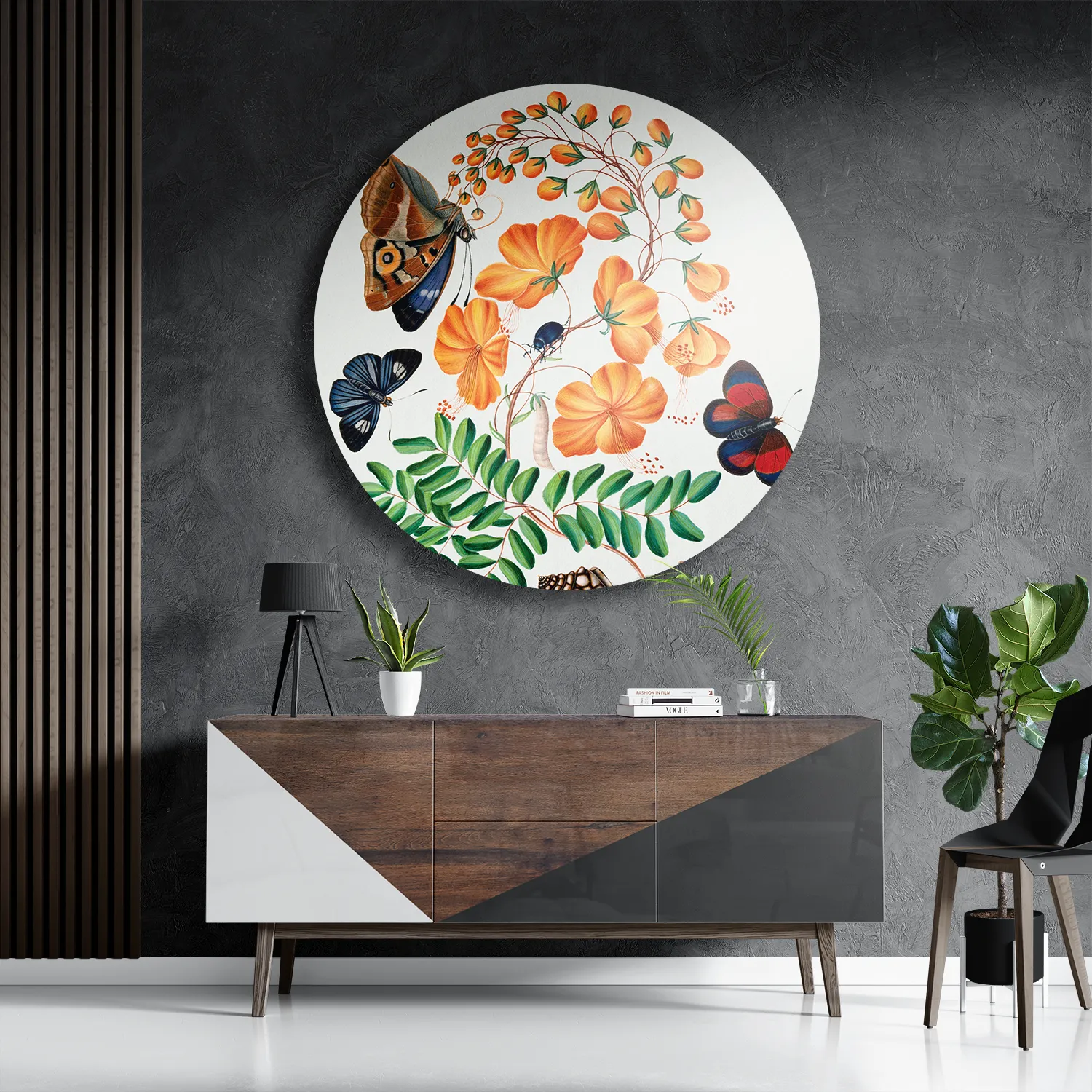 Schilderij Prent Natuur Vogel en Bloemen 13 Rond – Muurcirkel Template TP DB Rond Vintage 13 3