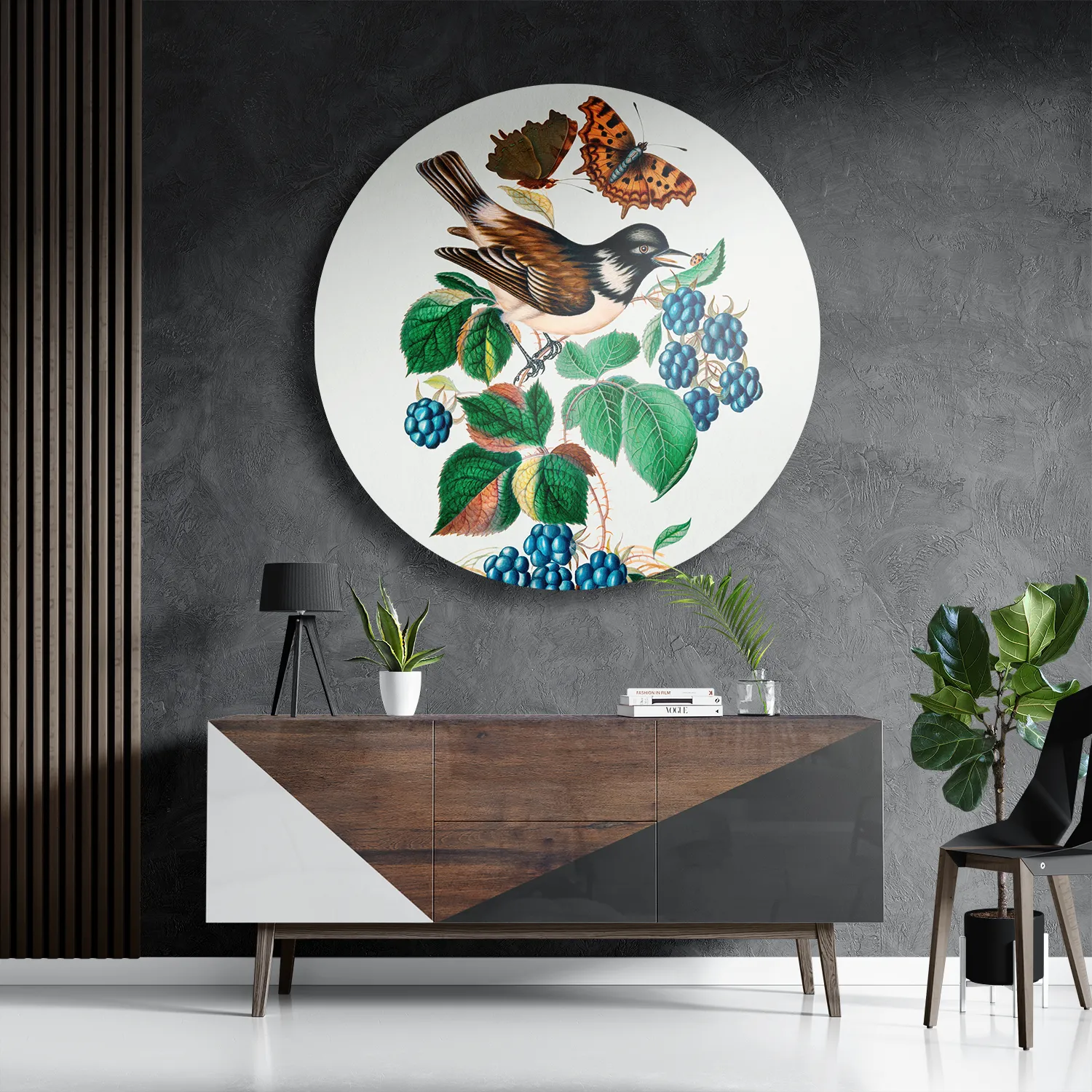 Schilderij Prent Natuur Vogel en Bloemen 14 Rond – Muurcirkel Template TP DB Rond Vintage 14 3