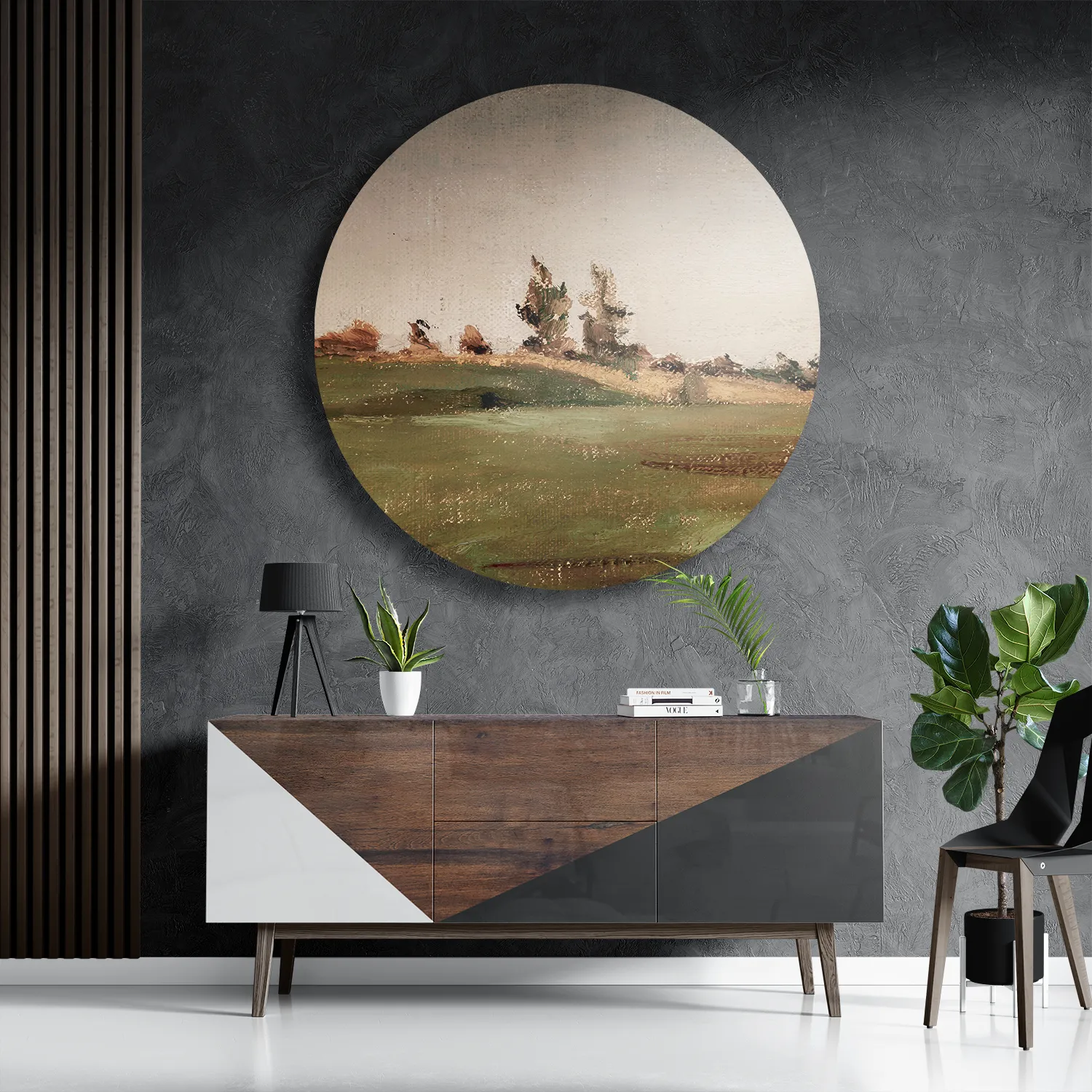 Schilderij Het Landschap van Vroeger 01 Rond – Muurcirkel Template TP DB Rond Vintage 17 3