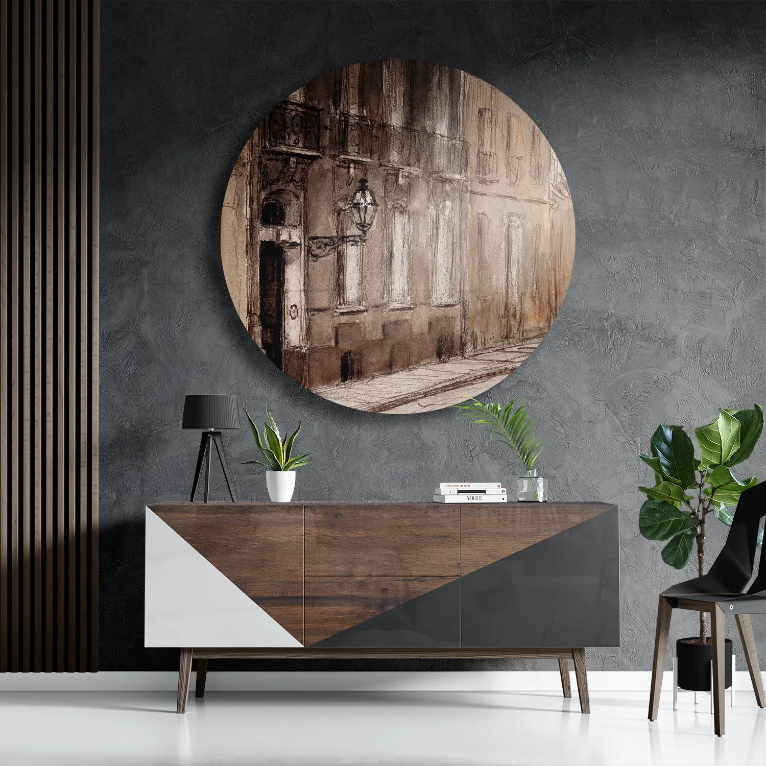 Schilderij Het Dorp Rond – Muurcirkel Template TP DB Rond Vintage 19 3