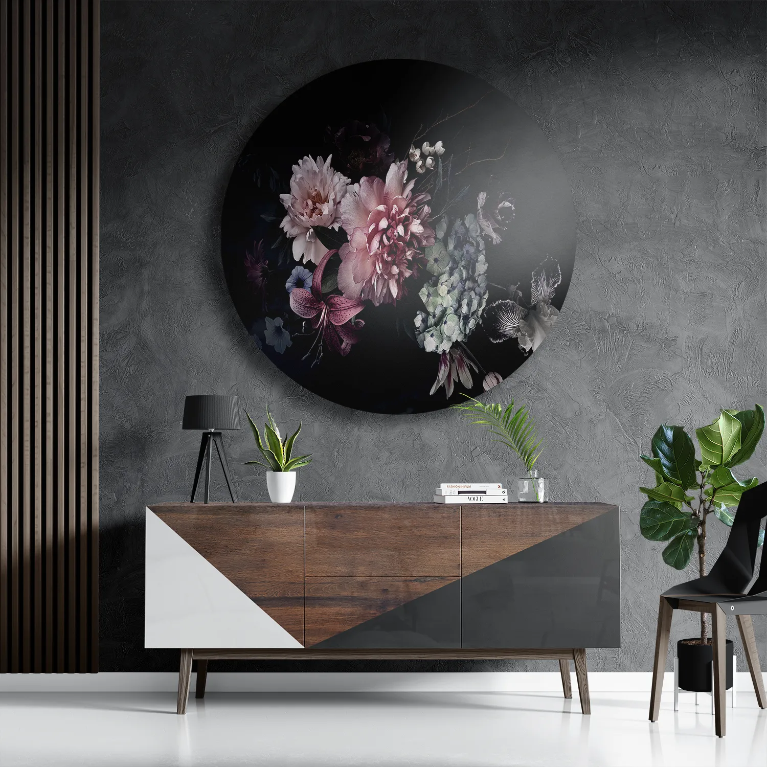 Schilderij Modern Stil Leven Bloemen 03 Rond – Muurcirkel Template TP DB Rond Vintage 24 3