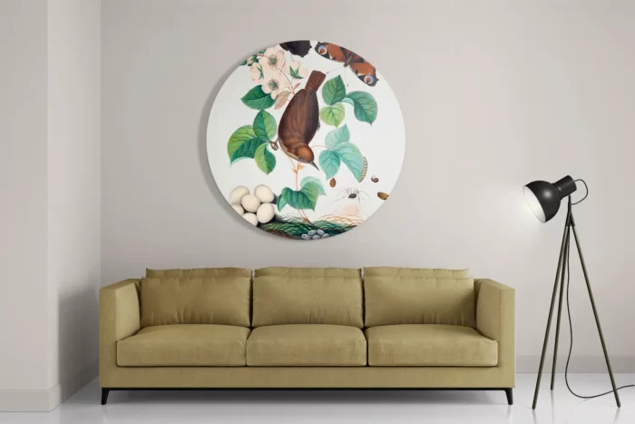Schilderij Prent Natuur Vogel en Bloemen 03 Rond – Muurcirkel Template TP DB Rond Vintage 3 2