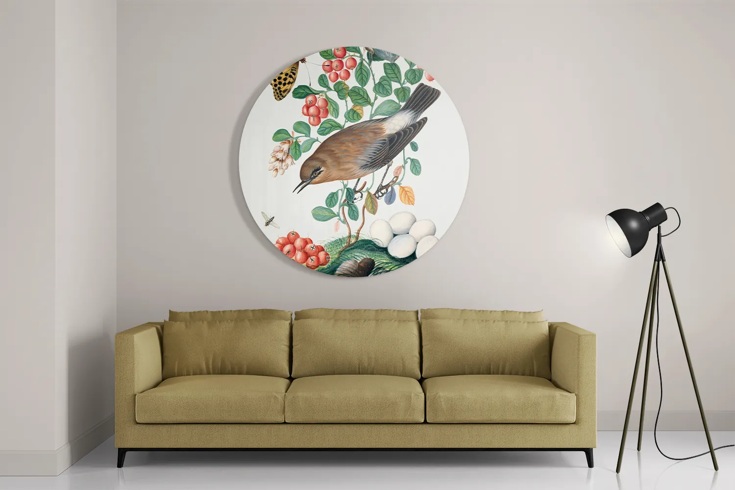 Schilderij Prent Natuur Vogel en Bloemen 05 Rond – Muurcirkel Template TP DB Rond Vintage 5 2