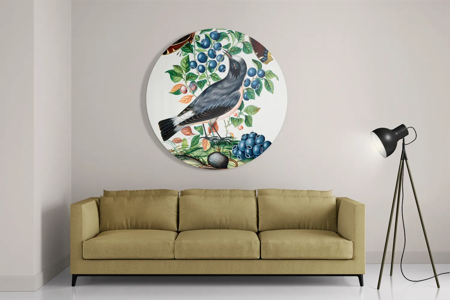 Schilderij Prent Natuur Vogel en Bloemen 06 Rond – Muurcirkel Template TP DB Rond Vintage 6 2