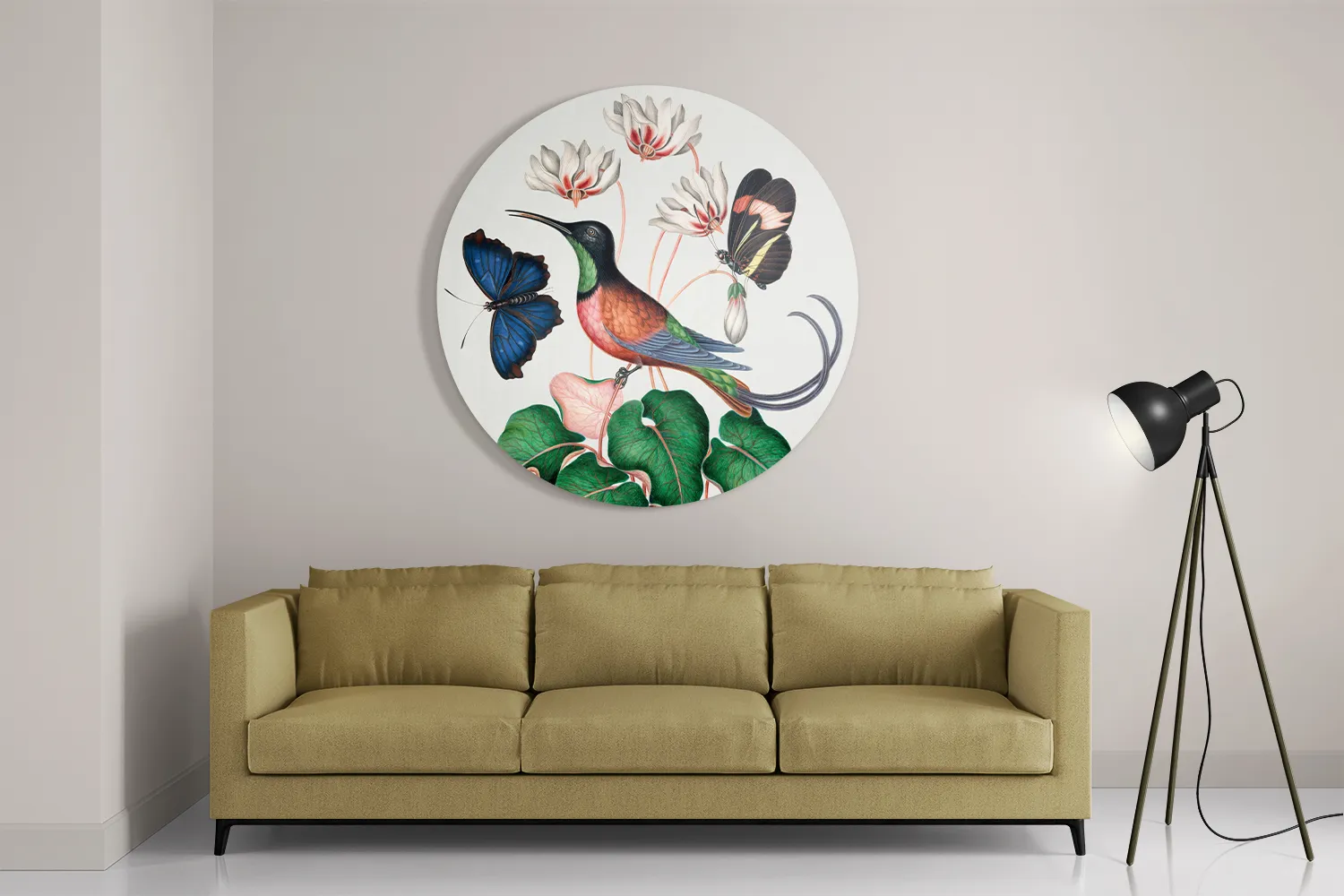 Schilderij Prent Natuur Vogel en Bloemen 07 Rond – Muurcirkel Template TP DB Rond Vintage 7 2