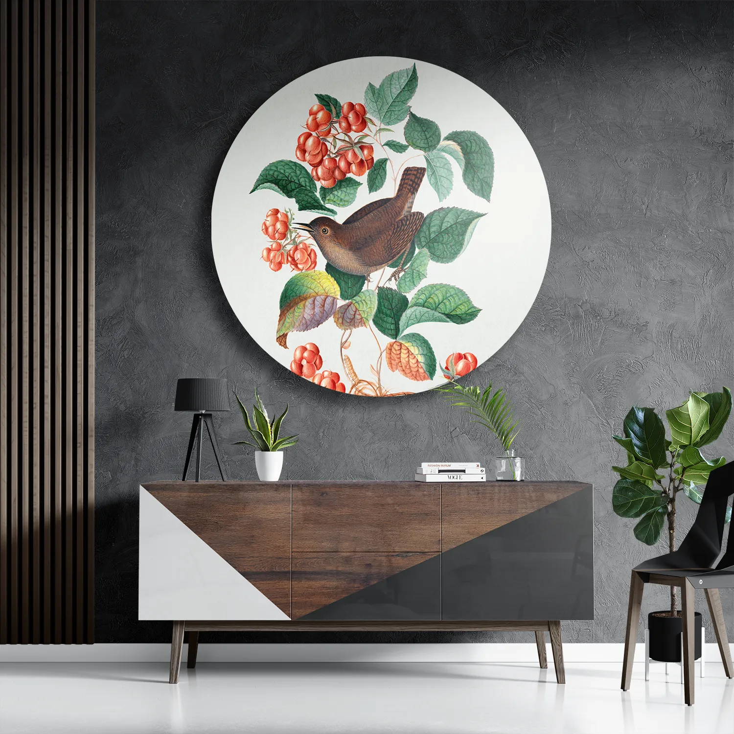 Schilderij Prent Natuur Vogel en Bloemen 08 Rond – Muurcirkel Template TP DB Rond Vintage 8 3