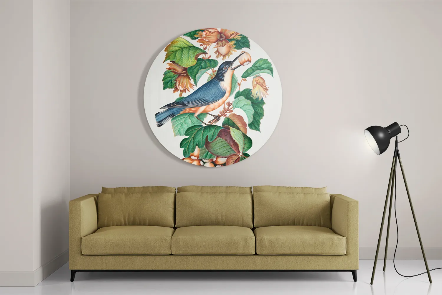 Schilderij Prent Natuur Vogel en Bloemen 09 Rond – Muurcirkel Template TP DB Rond Vintage 9 2