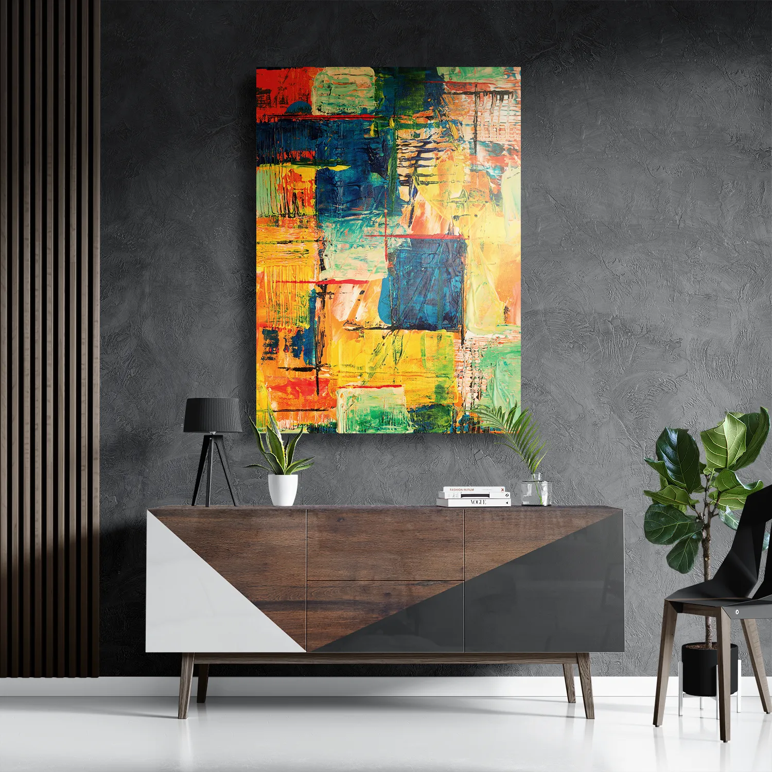 Schilderij Kunst Mondriaan Stijl Kleurrijk Rechthoek Verticaal Template DB 50 70 Verticaal Abstract 103 3