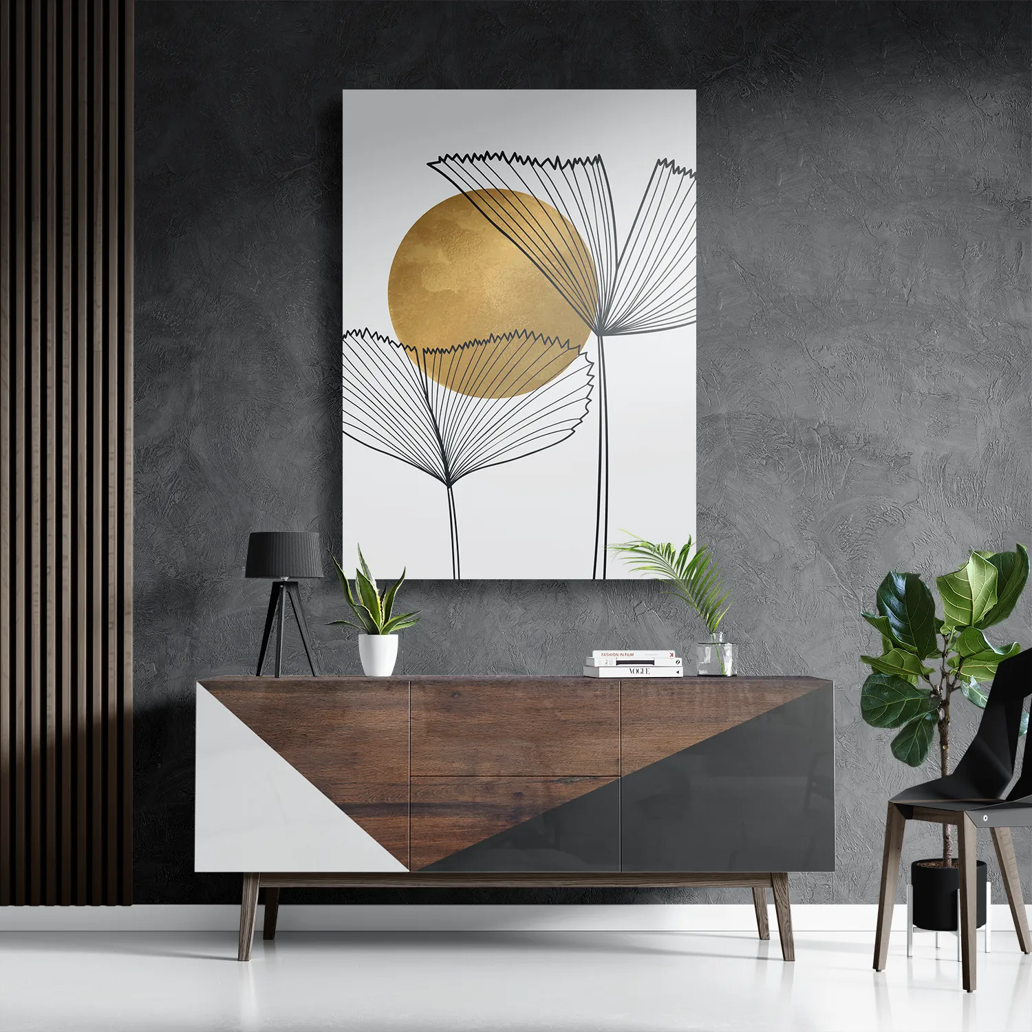 Schilderij Scandinavisch Design Plant met Goud Element 01 Rechthoek Verticaal Template DB 50 70 Verticaal Abstract 112 3