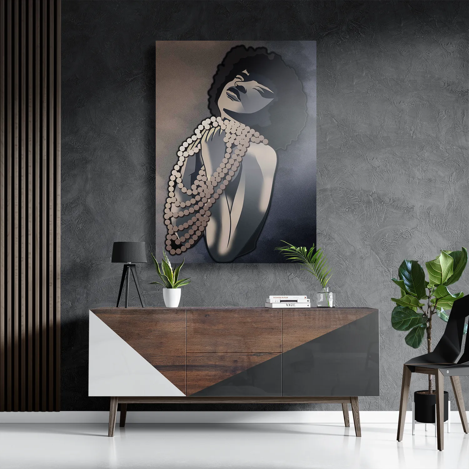 Schilderij Afrikaanse Vrouw met Parelketting Kunst Rechthoek Verticaal Template DB 50 70 Verticaal Abstract 119 3