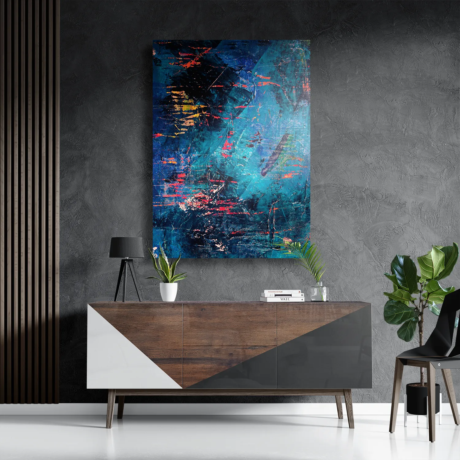 Schilderij Het blauwe schilderwerk Rechthoek Verticaal Template DB 50 70 Verticaal Abstract 15 3
