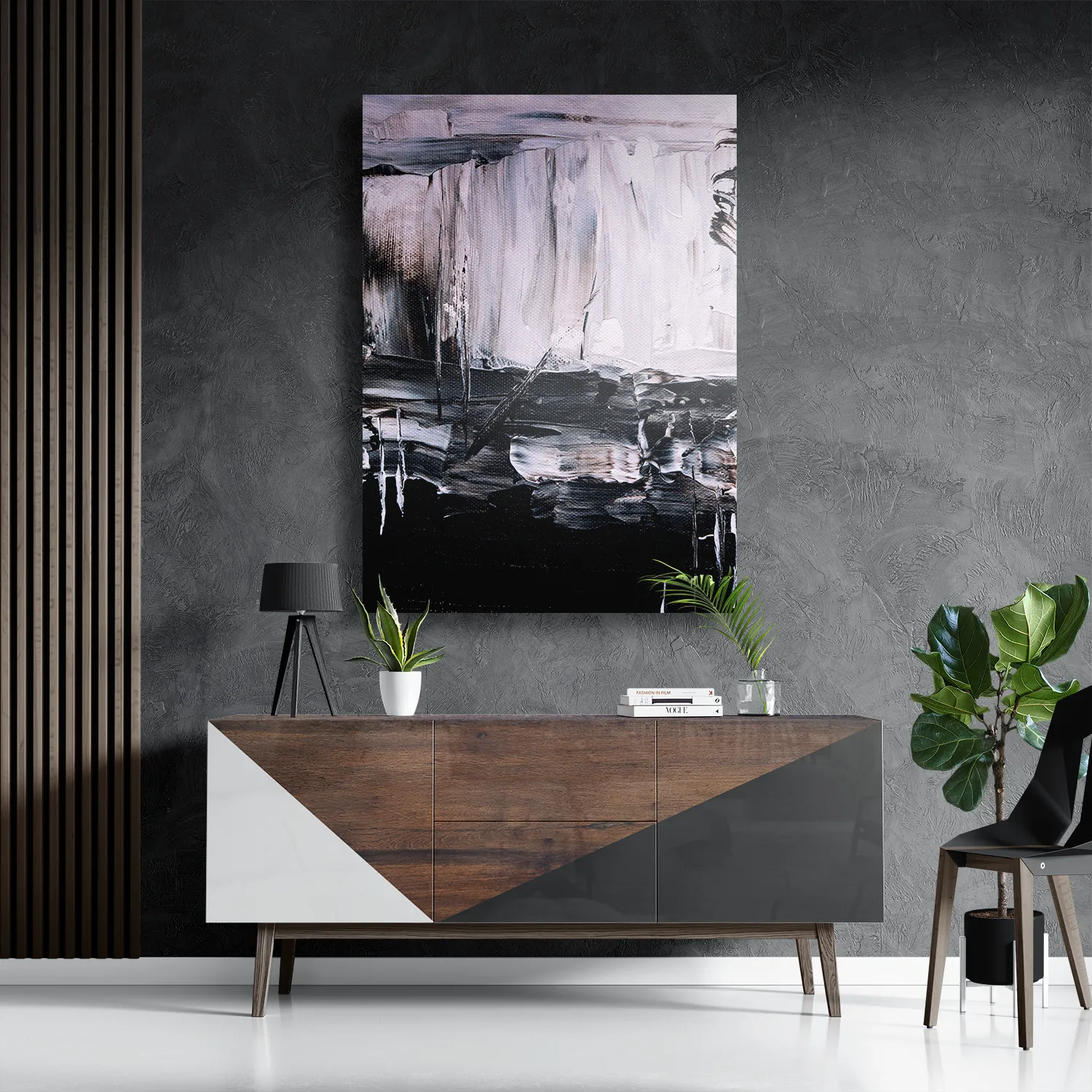 Schilderij Zwart wit schilderwerk Rechthoek Verticaal Template DB 50 70 Verticaal Abstract 17 3