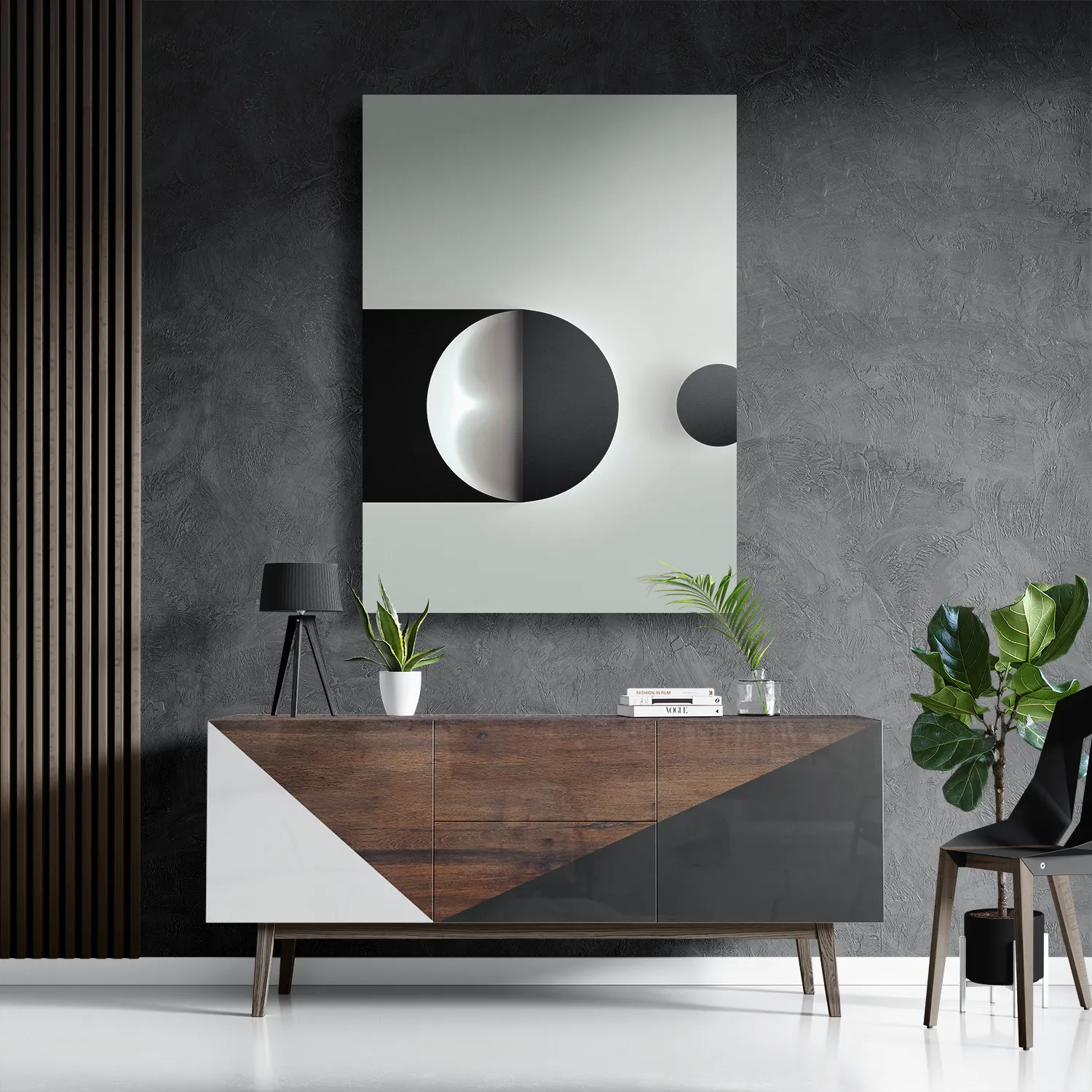 Schilderij Scandinavisch Wit met Zwart Element 01 Rechthoek Verticaal Template DB 50 70 Verticaal Abstract 21 3