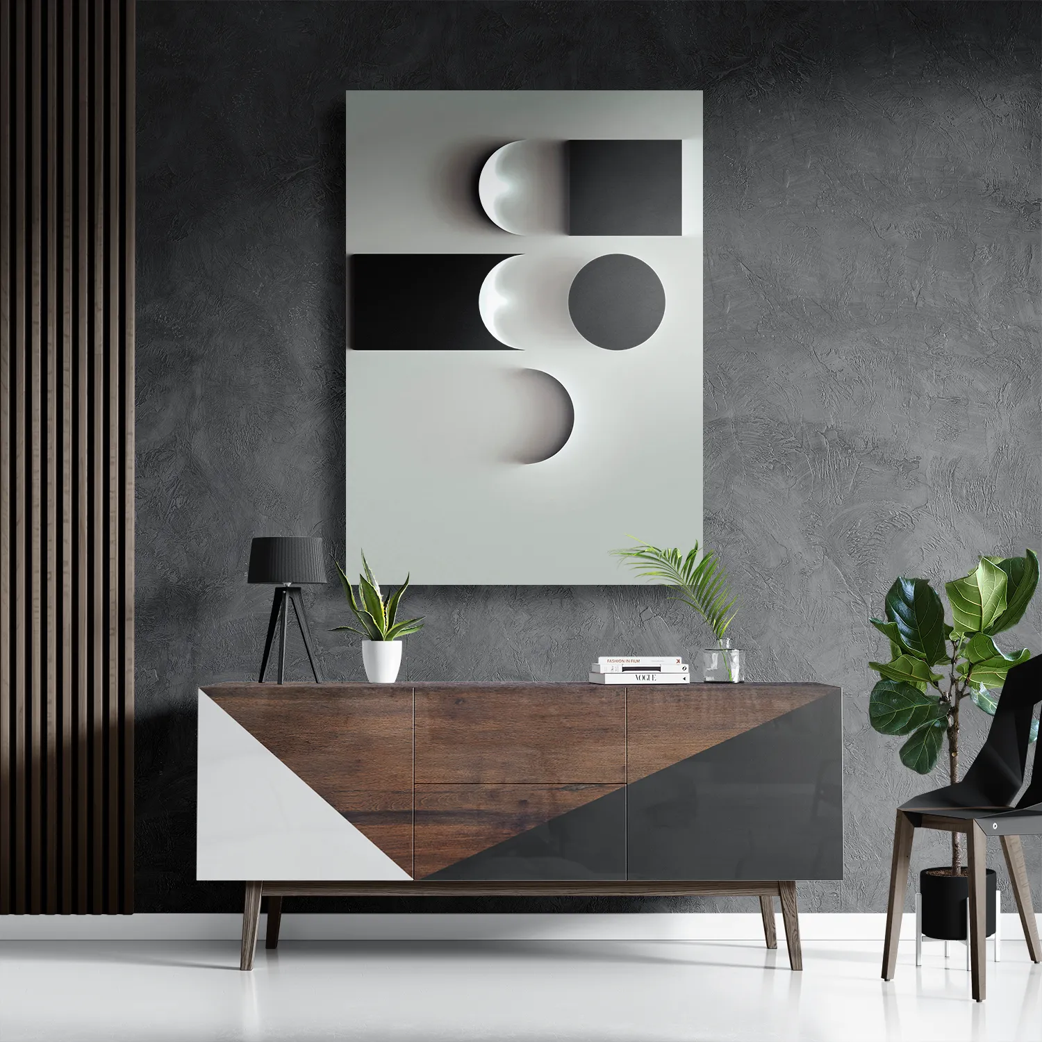 Schilderij Scandinavisch Wit met Zwart Element 02 Rechthoek Verticaal Template DB 50 70 Verticaal Abstract 62 3
