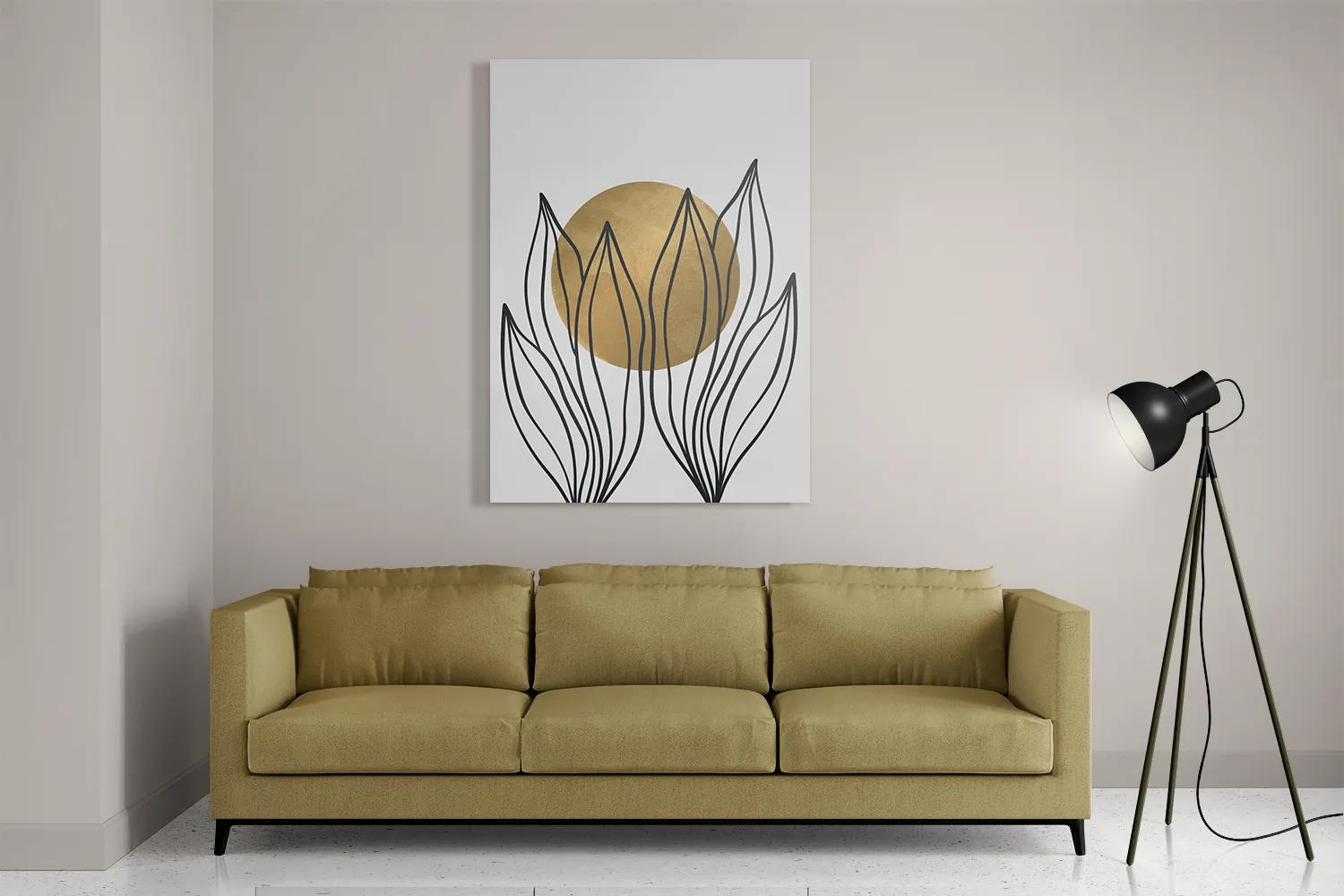 Schilderij Scandinavisch Design Plant met Goud Element 01 Rechthoek Verticaal Template DB 50 70 Verticaal Abstract 72 2