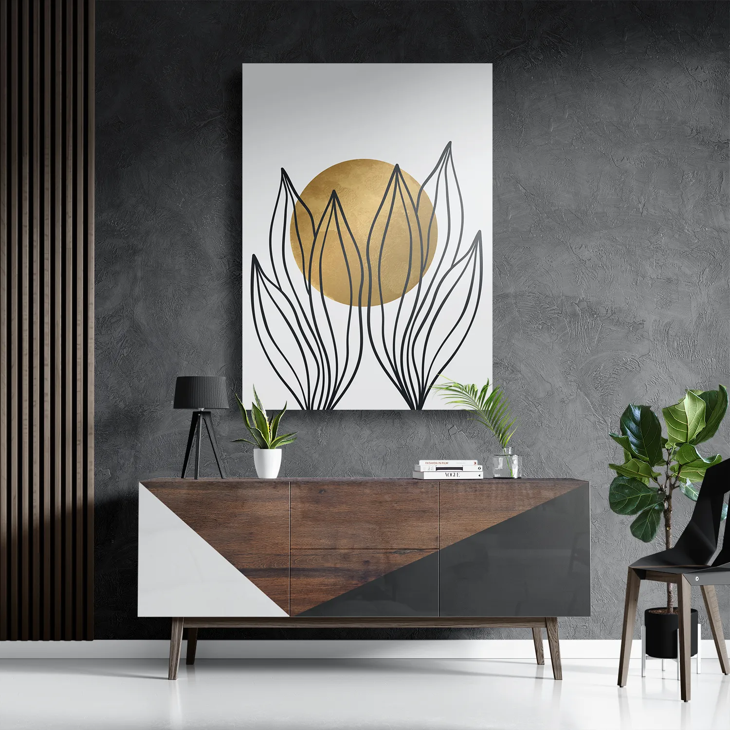 Schilderij Scandinavisch Design Plant met Goud Element 01 Rechthoek Verticaal Template DB 50 70 Verticaal Abstract 72 3