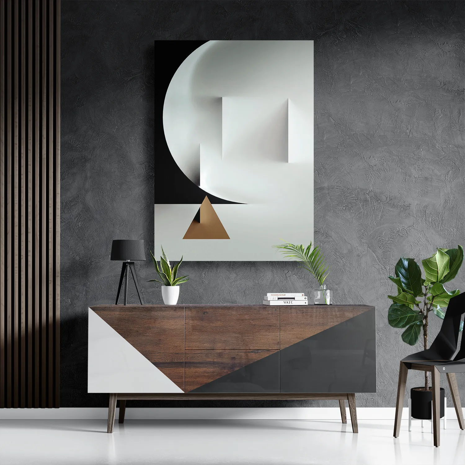 Schilderij Scandinavisch Wit met Goudkleurig Element 02 Rechthoek Verticaal Template DB 50 70 Verticaal Abstract 91 3