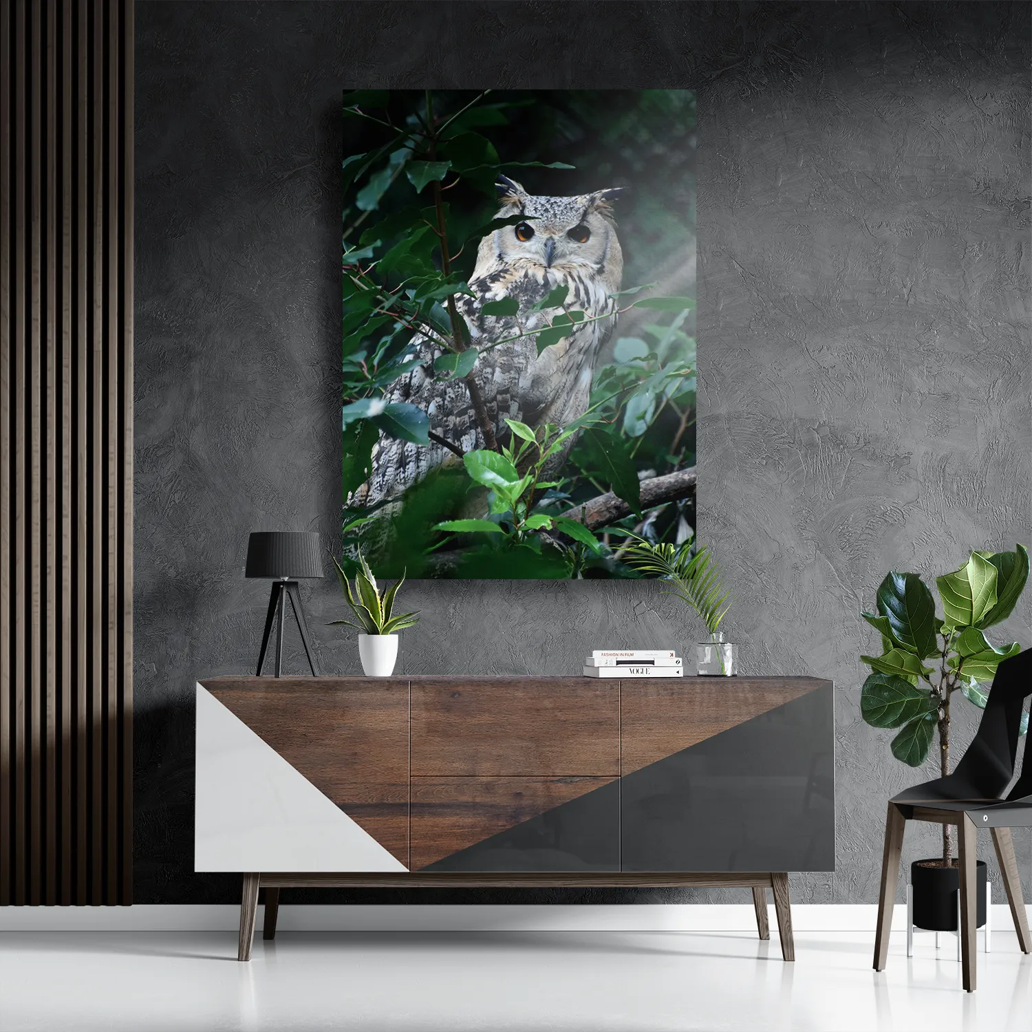 Schilderij Uil Op Tak Rechthoek Verticaal Template DB 50 70 Verticaal Dieren 12 3