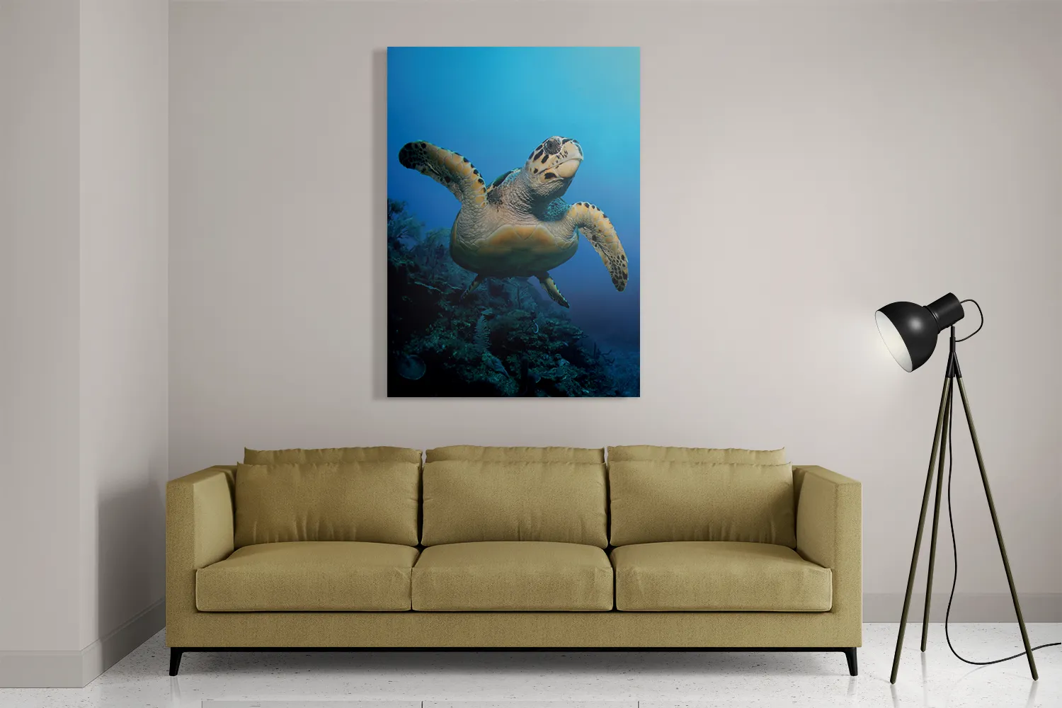 Schilderij Zeeschildpad In Helderblauw Water 02 Rechthoek Verticaal Template DB 50 70 Verticaal Dieren 26 2