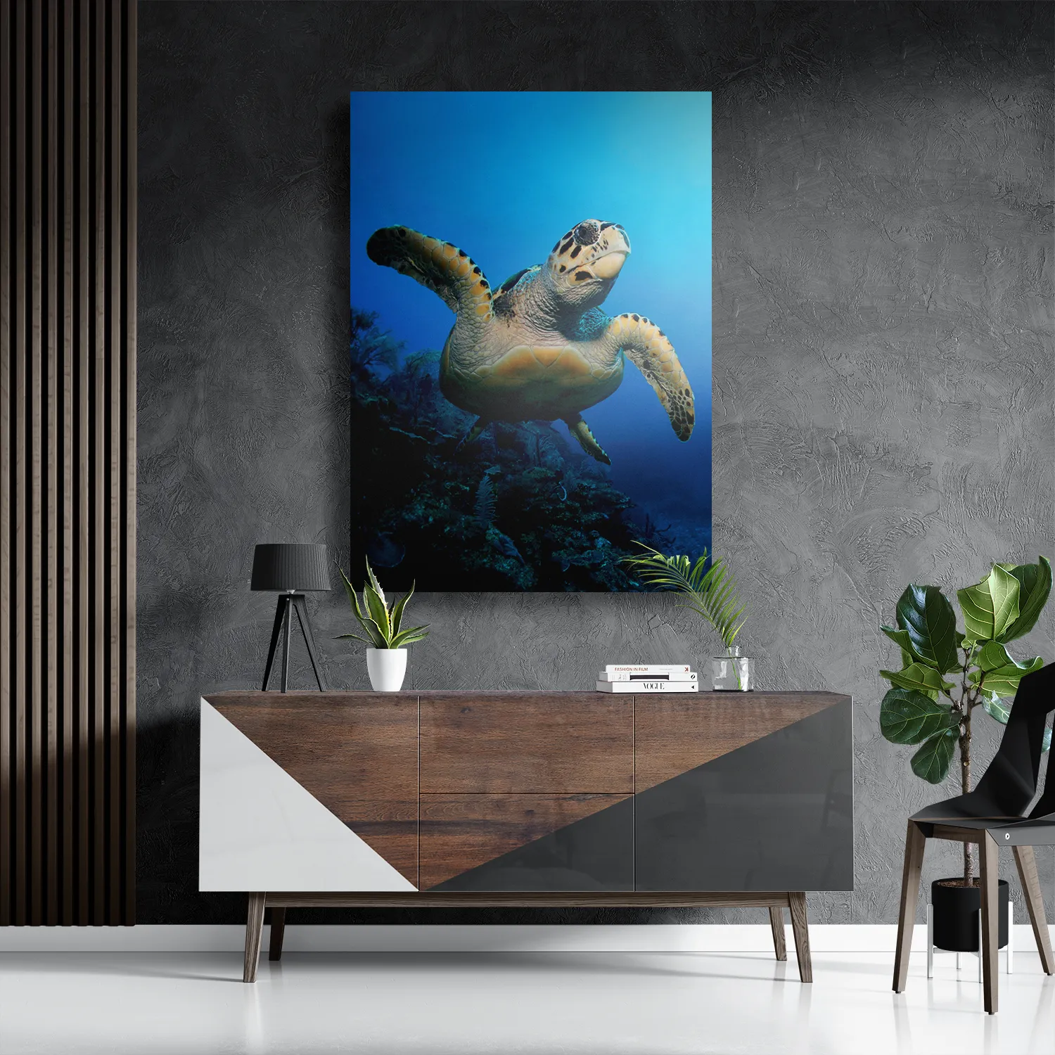 Schilderij Zeeschildpad In Helderblauw Water 02 Rechthoek Verticaal Template DB 50 70 Verticaal Dieren 26 3
