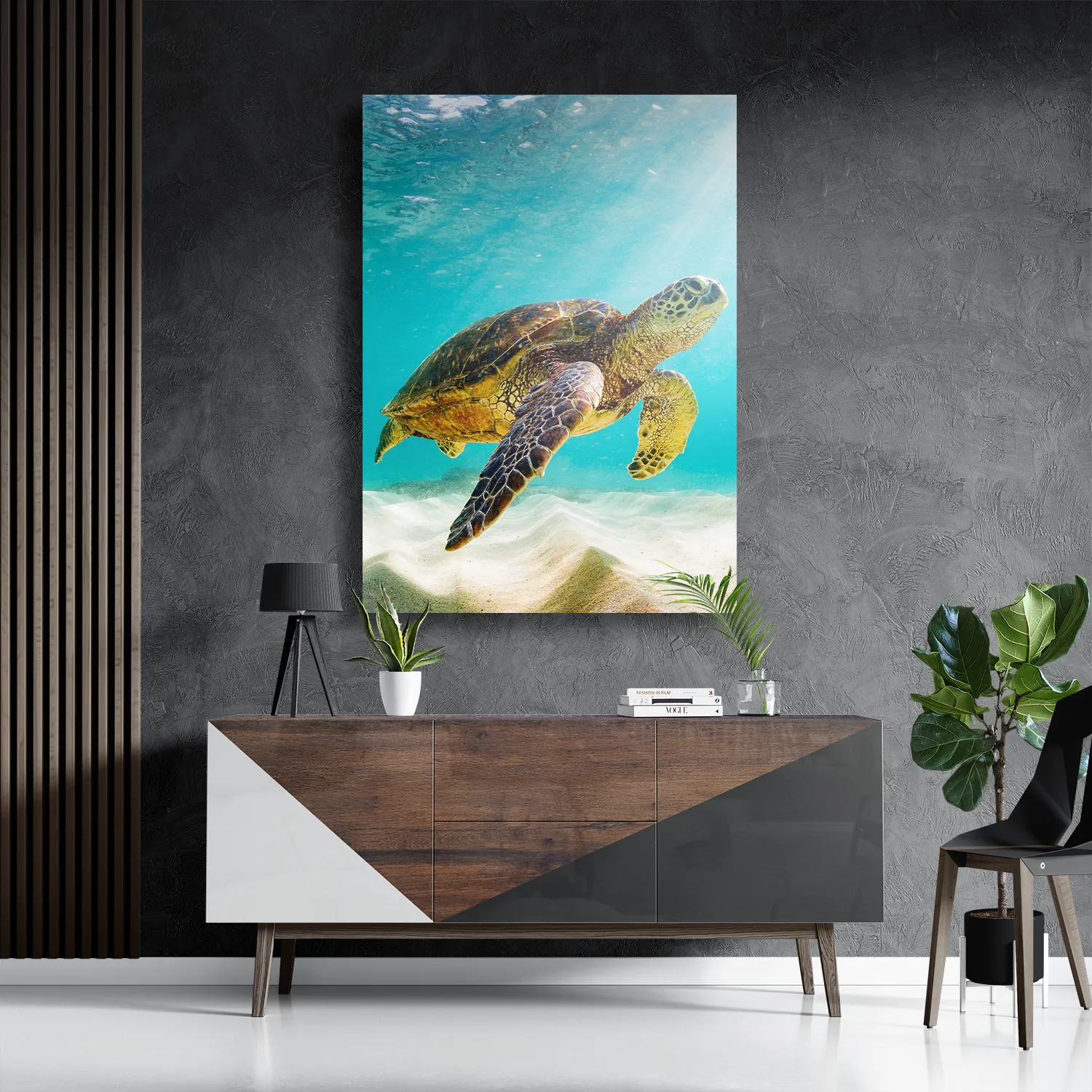 Schilderij Zeeschildpad In Helderblauw Water 04 Rechthoek Verticaal Template DB 50 70 Verticaal Dieren 58 3