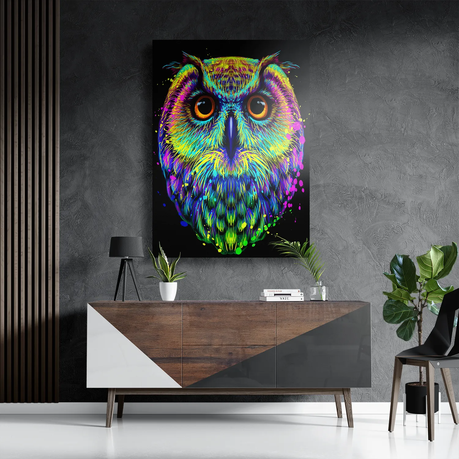 Template_DB_50-70_Verticaal_Dieren_82-3 Schilderij Colored Owl 01 Rechthoek Verticaal Template DB 50 70 Verticaal Dieren 82 3