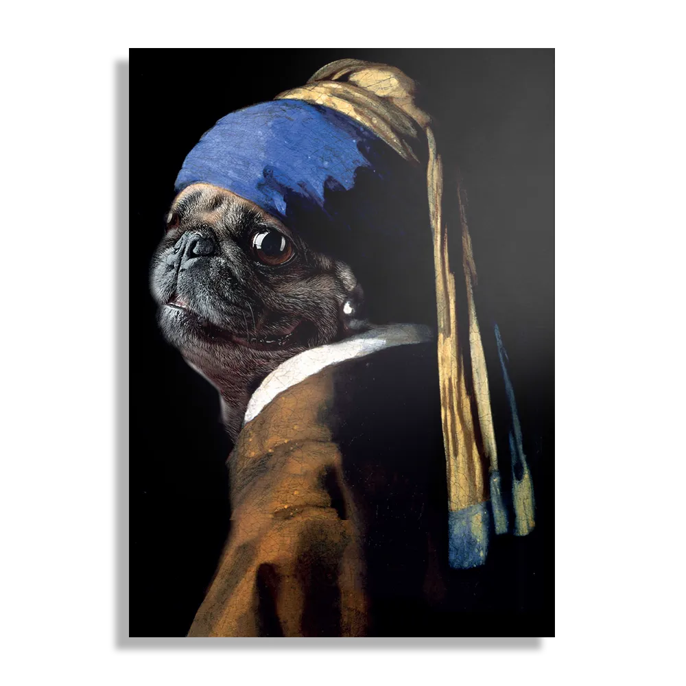 Schilderij Menselijke Bulldog Hond Als Meisje Met De Parel Rechthoek Verticaal Template DB 50 70 Verticaal Ironisch 10 1