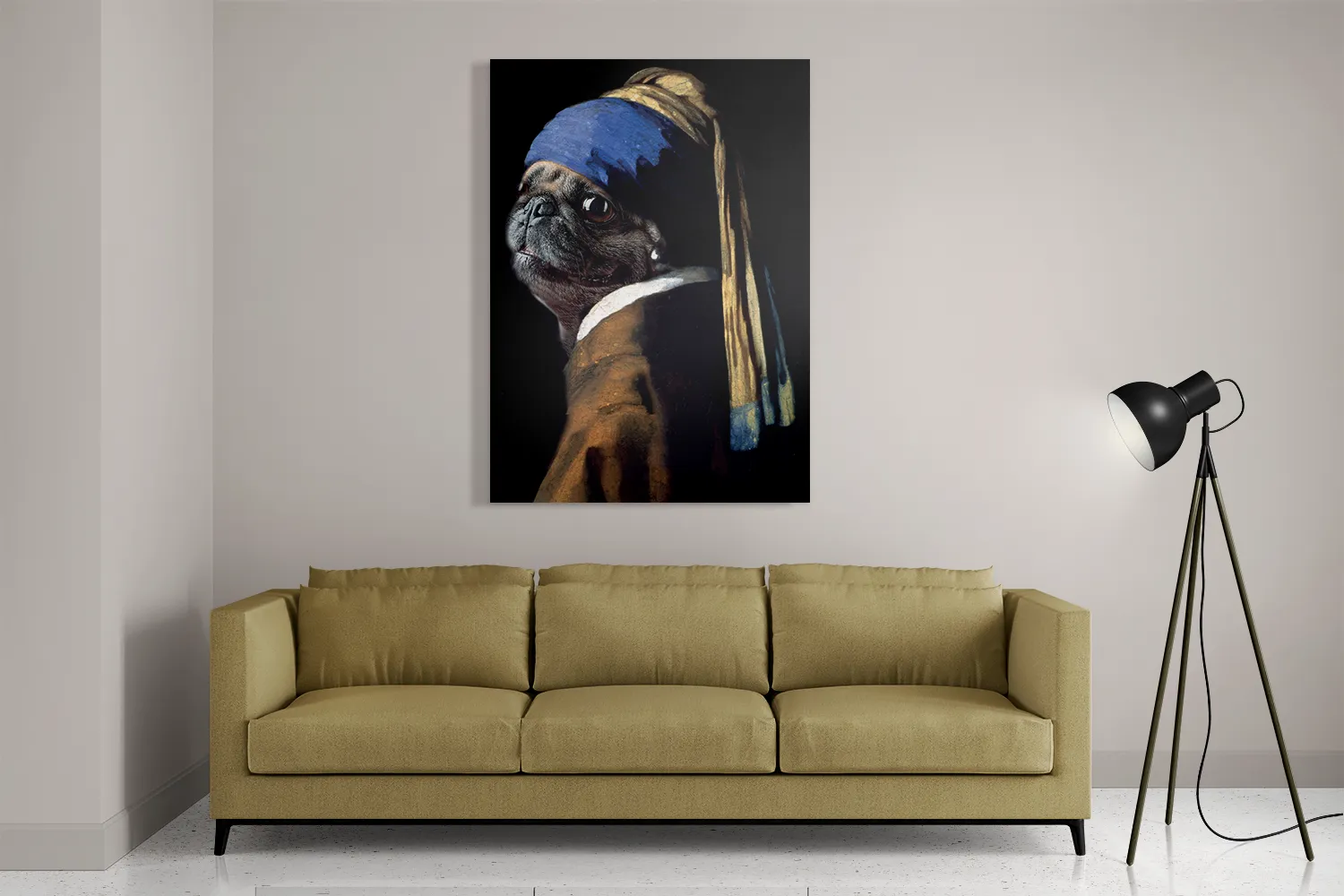 Schilderij Menselijke Bulldog Hond Als Meisje Met De Parel Rechthoek Verticaal Template DB 50 70 Verticaal Ironisch 10 2