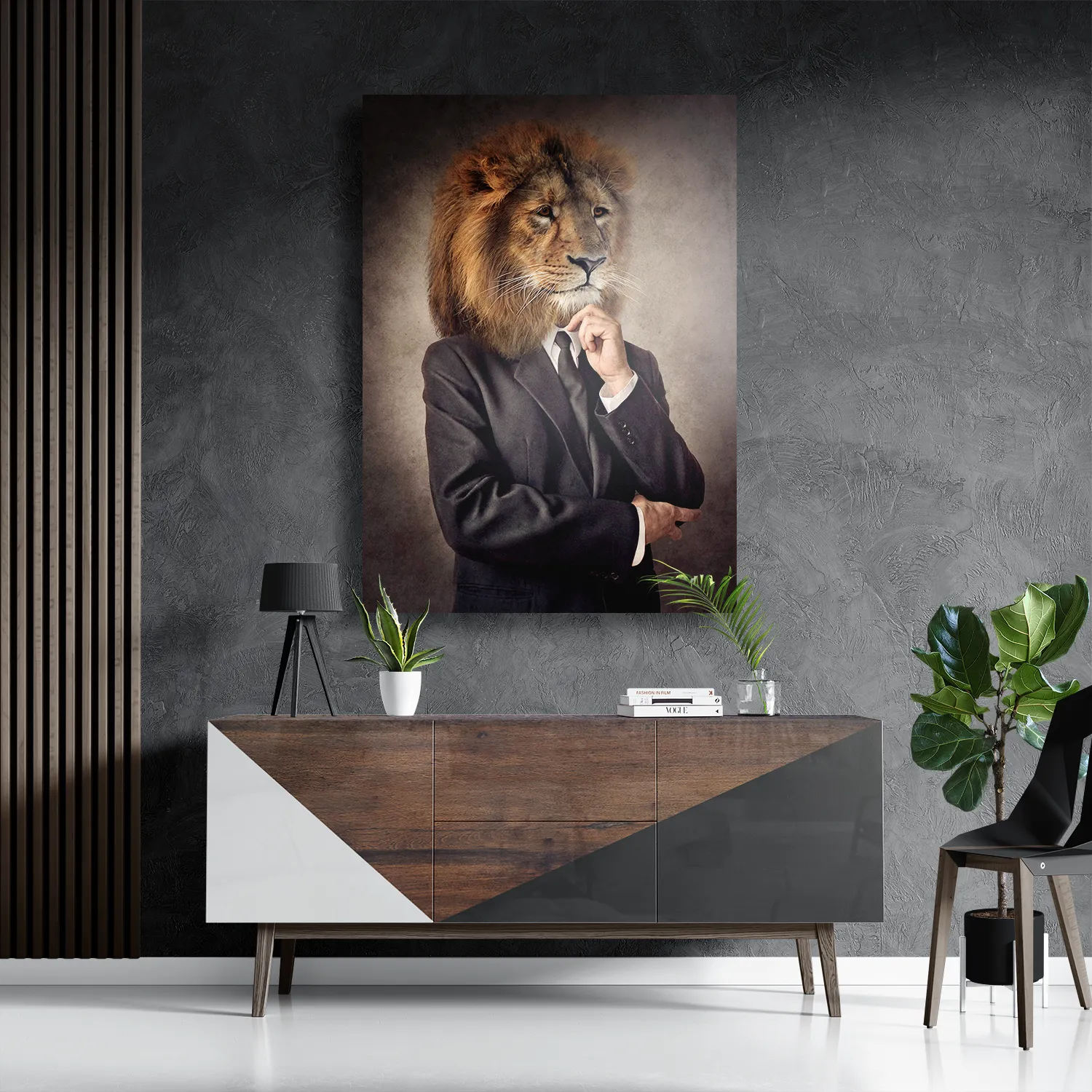 Schilderij Menselijke Leeuw In Casual Pak Rechthoek Verticaal Template DB 50 70 Verticaal Ironisch 7 3
