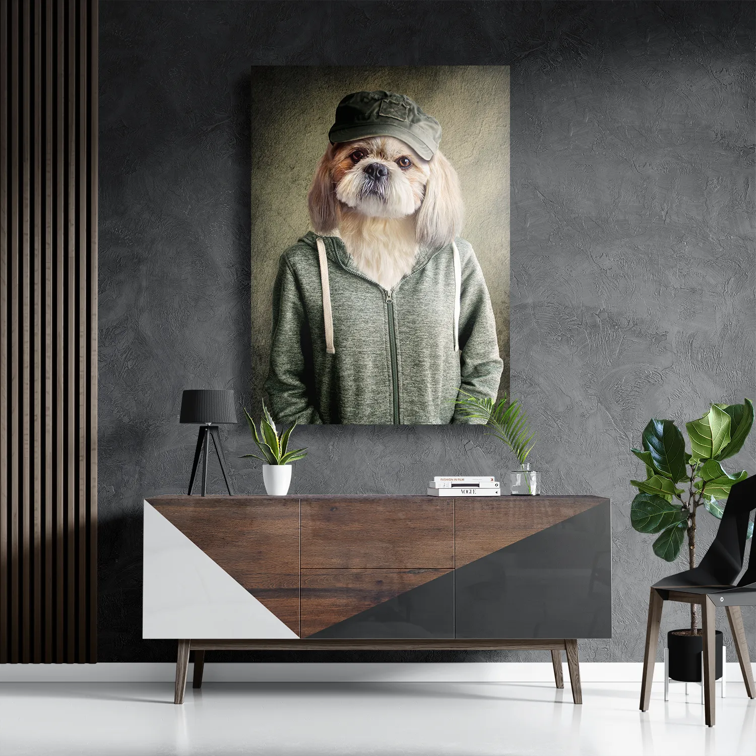 Schilderij Menselijke Hond Met Pet Rechthoek Verticaal Template DB 50 70 Verticaal Ironisch 8 3