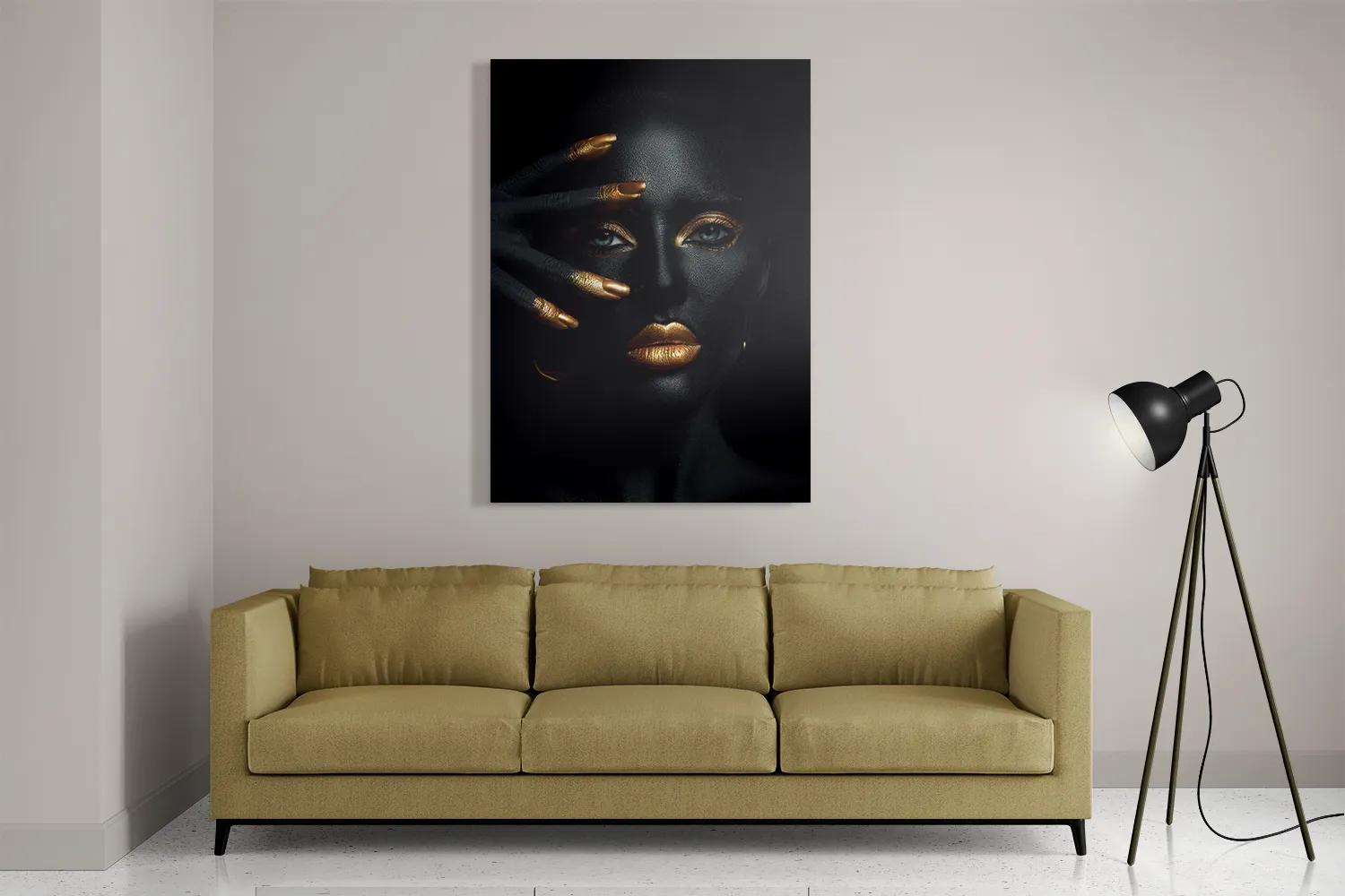 Schilderij Black Whoman With Gold Orange Rechthoek Verticaal Template DB 50 70 Verticaal Lifestyle 17 2