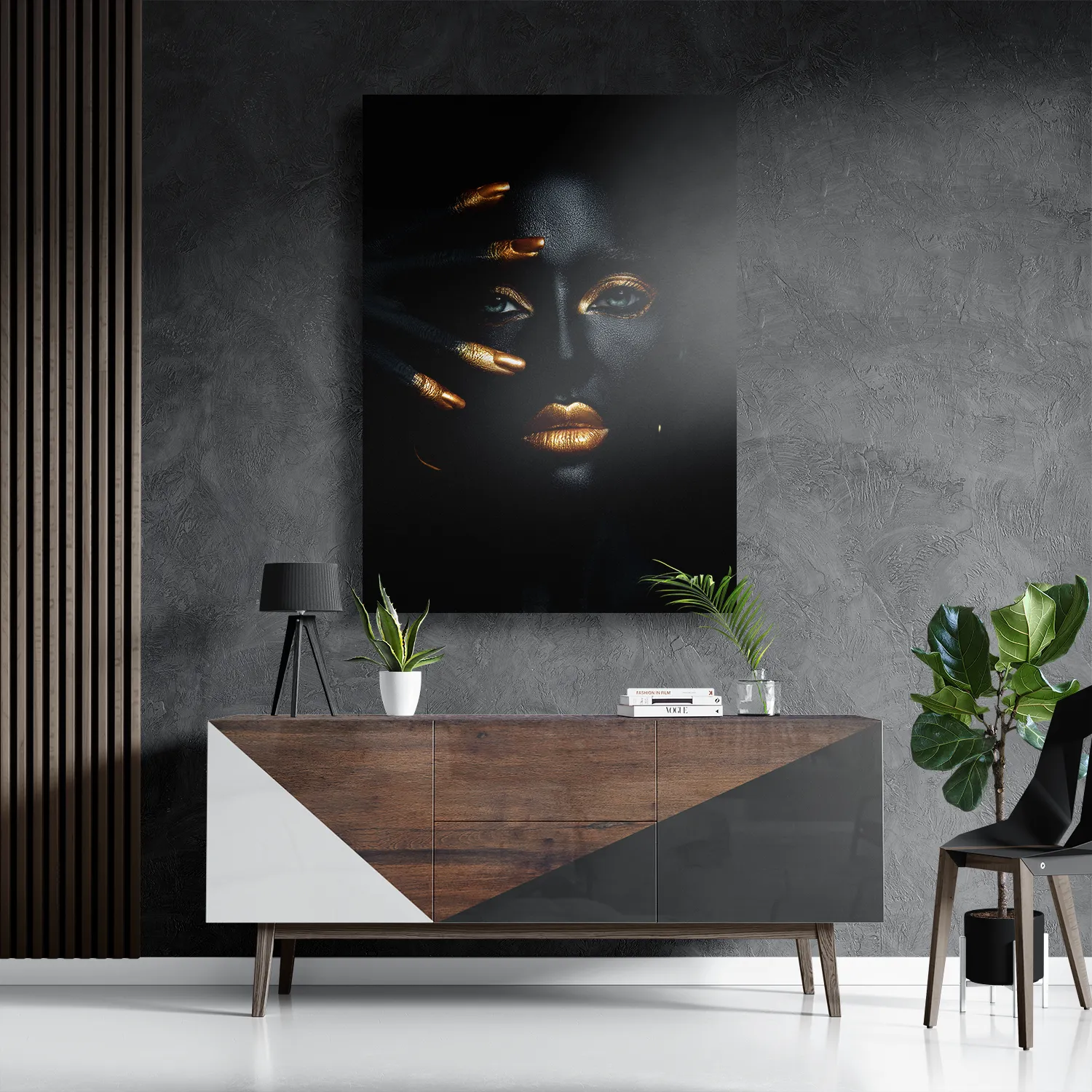 Schilderij Black Whoman With Gold Orange Rechthoek Verticaal Template DB 50 70 Verticaal Lifestyle 17 3