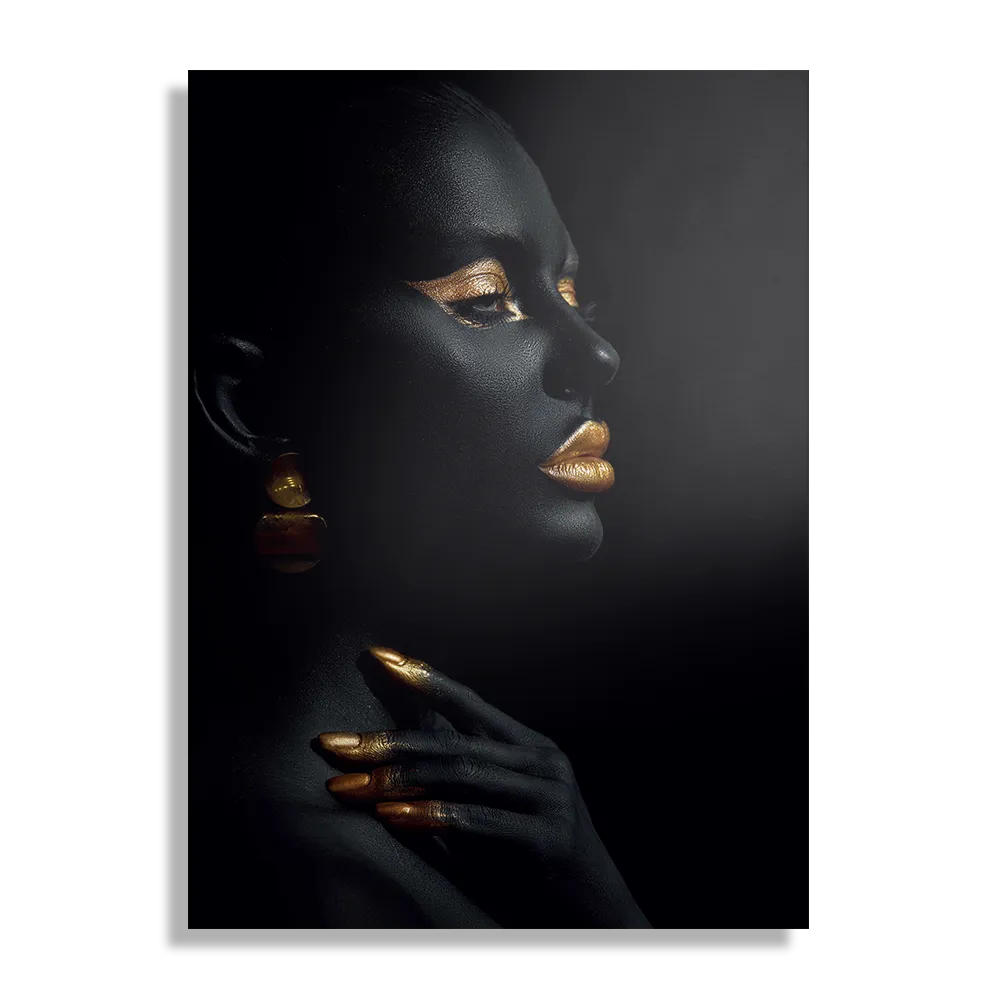 Schilderij Black Whoman With Gold Orange Rechthoek Verticaal Template DB 50 70 Verticaal Lifestyle 18 1