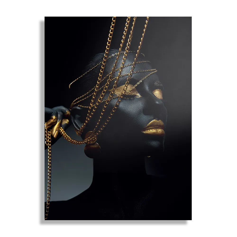 Schilderij Black Whoman With Gold Orange Rechthoek Verticaal Template DB 50 70 Verticaal Lifestyle 19 1