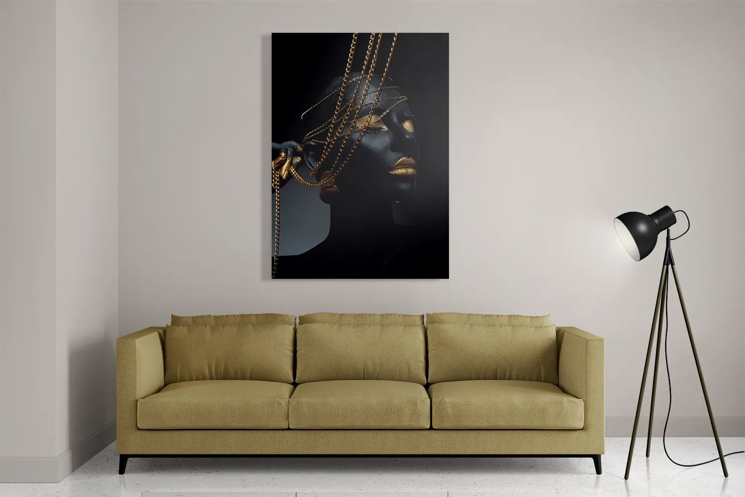 Schilderij Black Whoman With Gold Orange Rechthoek Verticaal Template DB 50 70 Verticaal Lifestyle 19 2