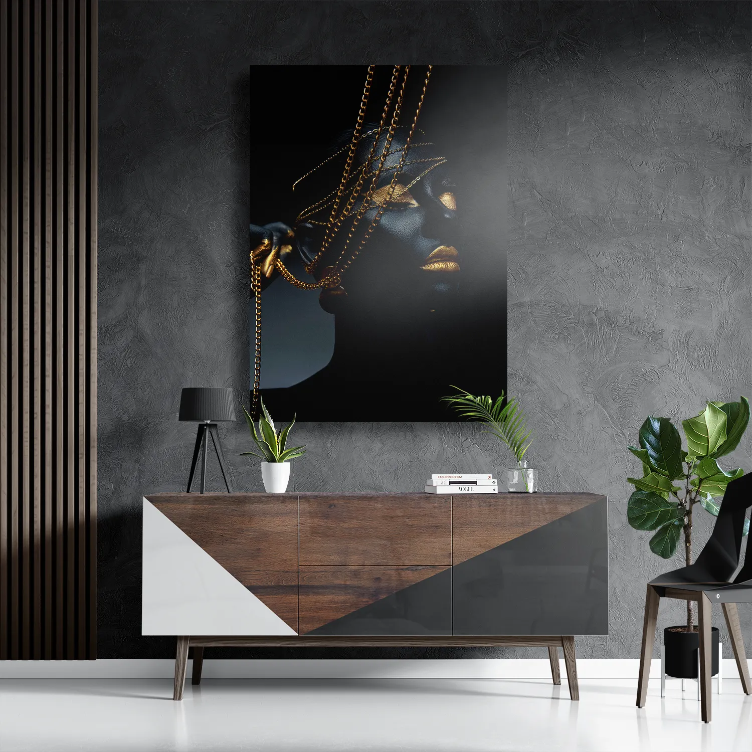 Schilderij Black Whoman With Gold Orange Rechthoek Verticaal Template DB 50 70 Verticaal Lifestyle 19 3