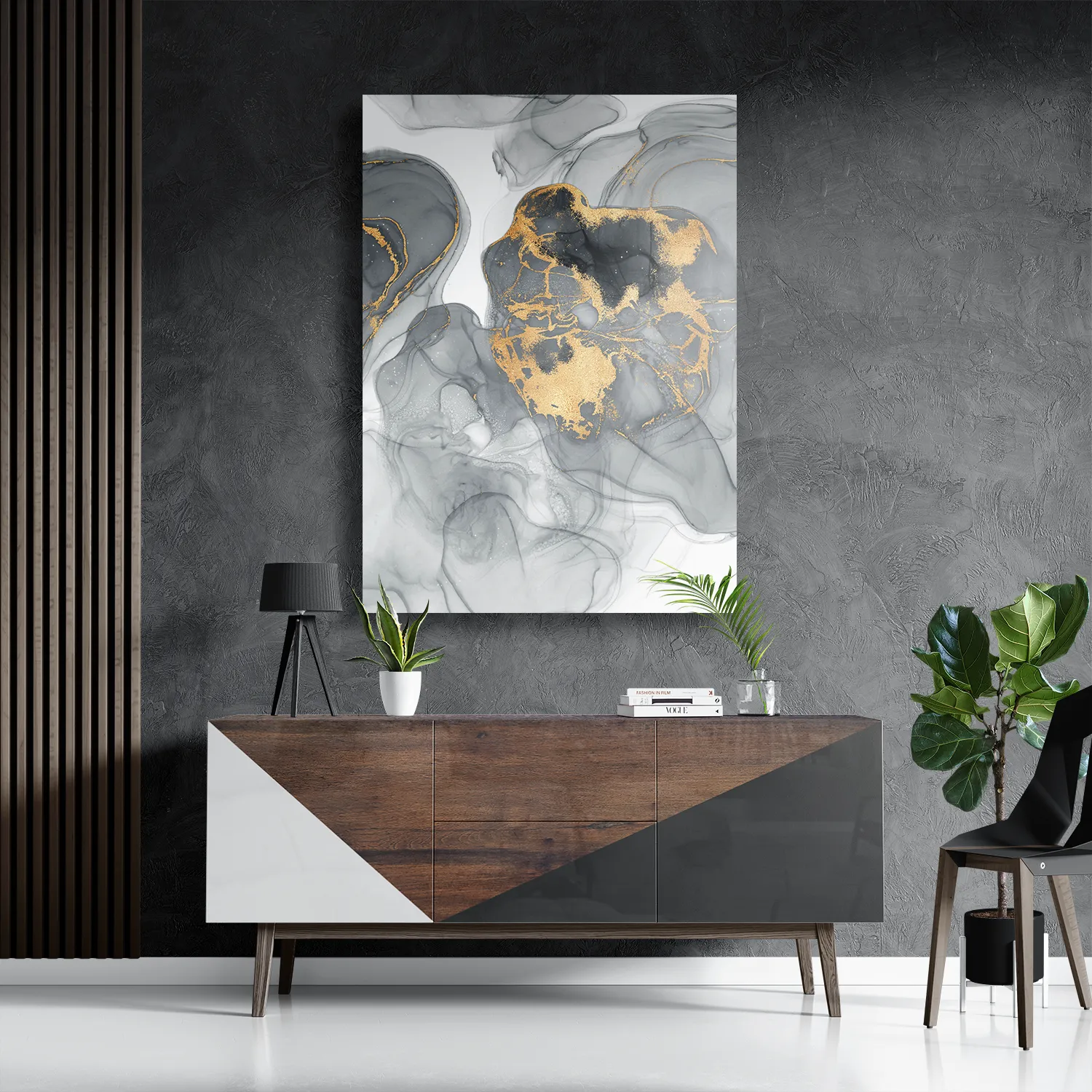 Schilderij Abstract Marmer Look Grijs met Goud 03 Rechthoek Verticaal Template DB 50 70 Verticaal Marmer 11 3