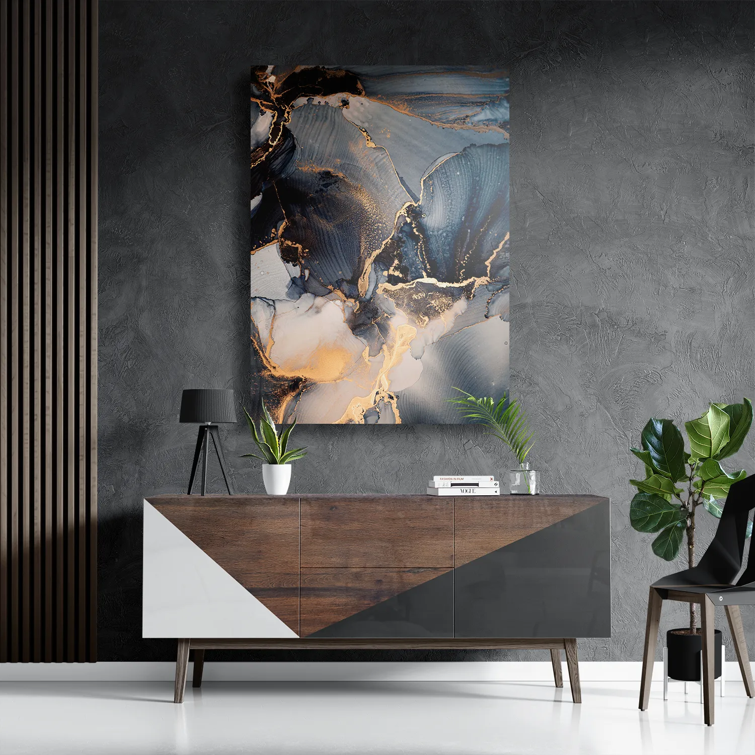 Schilderij Marmer Look Chique Donker Blauwtinten met Goud 01 Rechthoek Verticaal Template DB 50 70 Verticaal Marmer 29 3