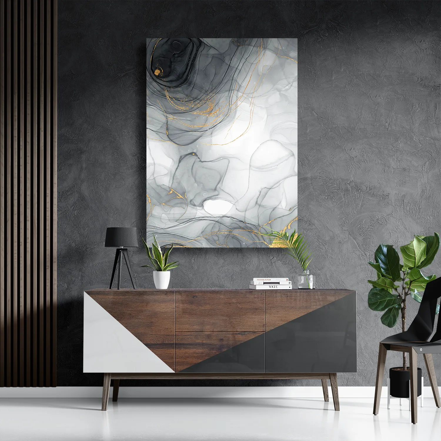Schilderij Abstract Marmer Look Grijs met Goud 01 Rechthoek Verticaal Template DB 50 70 Verticaal Marmer 7 3