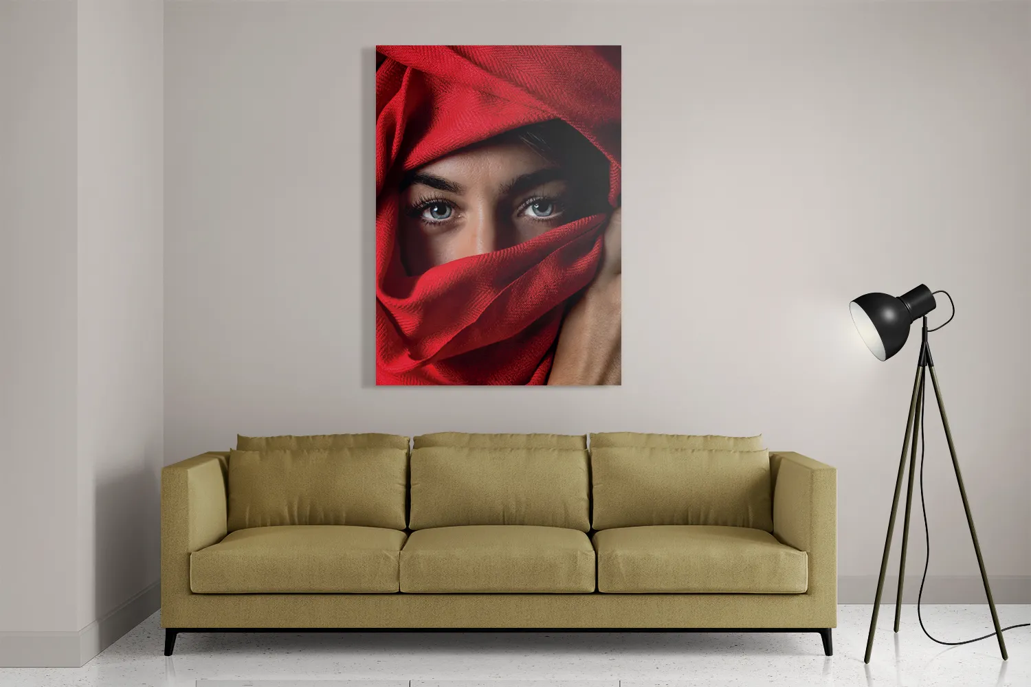 Schilderij Jonge Arabische Vrouw Met Rode Hoofddoek Rechthoek Verticaal Template DB 50 70 Verticaal Mensen 1 2