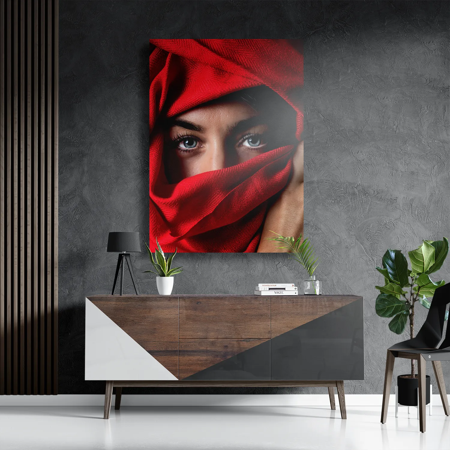 Schilderij Jonge Arabische Vrouw Met Rode Hoofddoek Rechthoek Verticaal Template DB 50 70 Verticaal Mensen 1 3