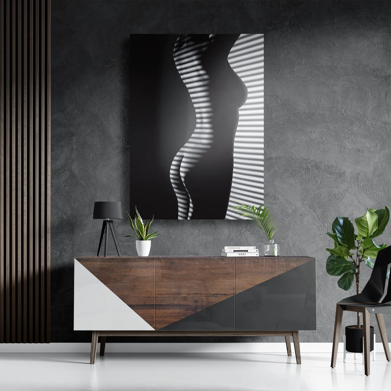 Schilderij Blote Vrouw Achter Jaloezie 01 Rechthoek Verticaal Template DB 50 70 Verticaal Mensen 32 3