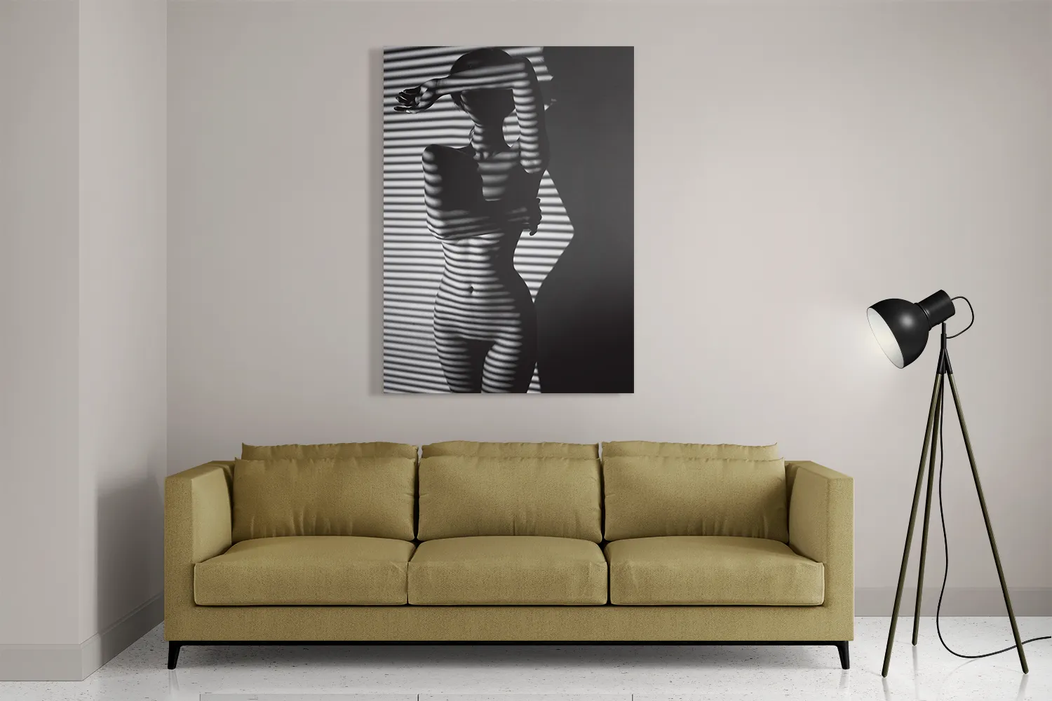 Schilderij Blote Vrouw Achter Jaloezie 02 Rechthoek Verticaal Template DB 50 70 Verticaal Mensen 33 2