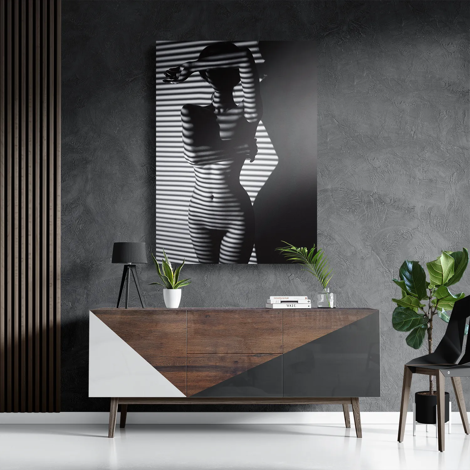 Schilderij Blote Vrouw Achter Jaloezie 02 Rechthoek Verticaal Template DB 50 70 Verticaal Mensen 33 3