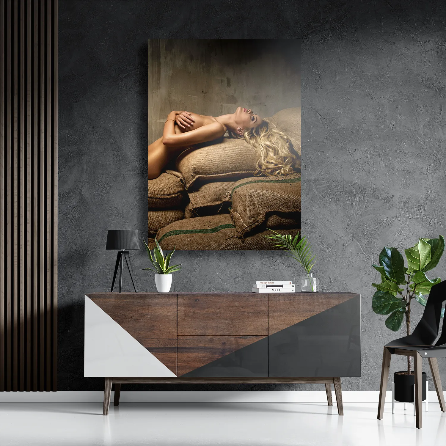 Schilderij Mooie Blonde Blote Vrouw Industrieel Rechthoek Verticaal Template DB 50 70 Verticaal Mensen 34 3