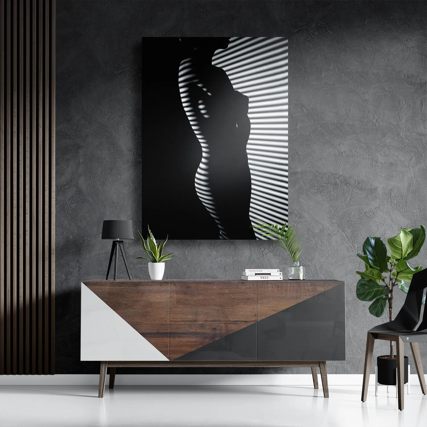 Schilderij Blote Vrouw Achter Jaloezie 03 Rechthoek Verticaal Template DB 50 70 Verticaal Mensen 40 3