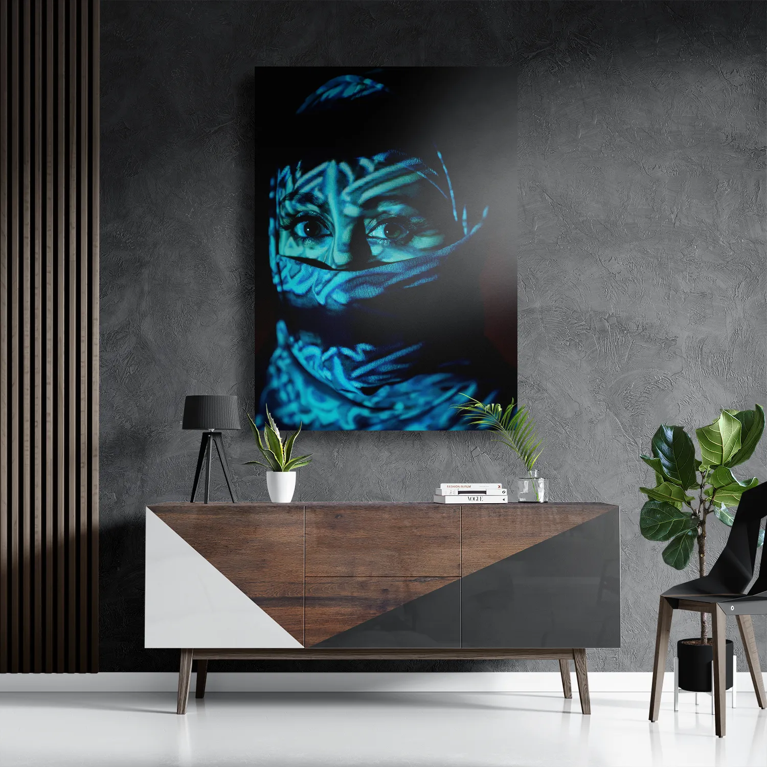 Schilderij Jonge Arabische Vrouw Met Blauwe Hoofddoek Rechthoek Verticaal Template DB 50 70 Verticaal Mensen 9 3