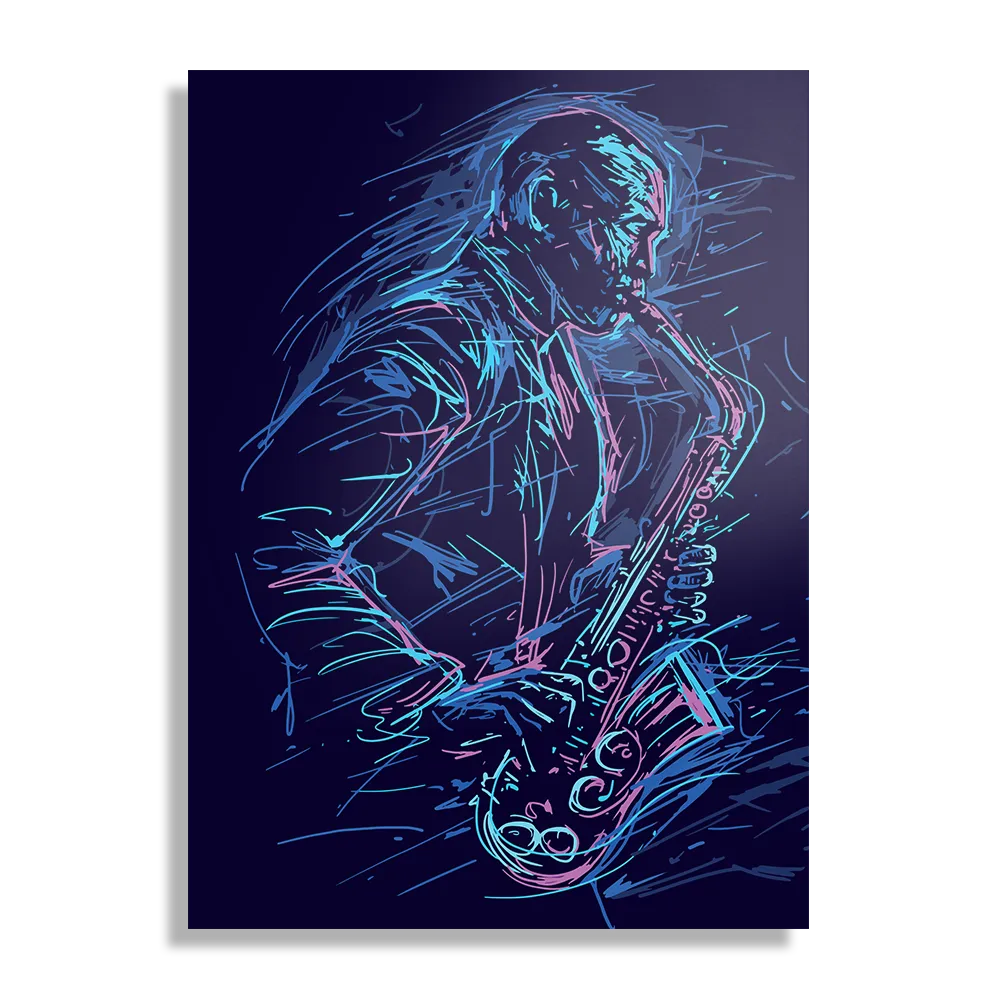 Schilderij Kleurrijke Saxofonist 02 Rechthoek Verticaal Template DB 50 70 Verticaal Muziek 15 1